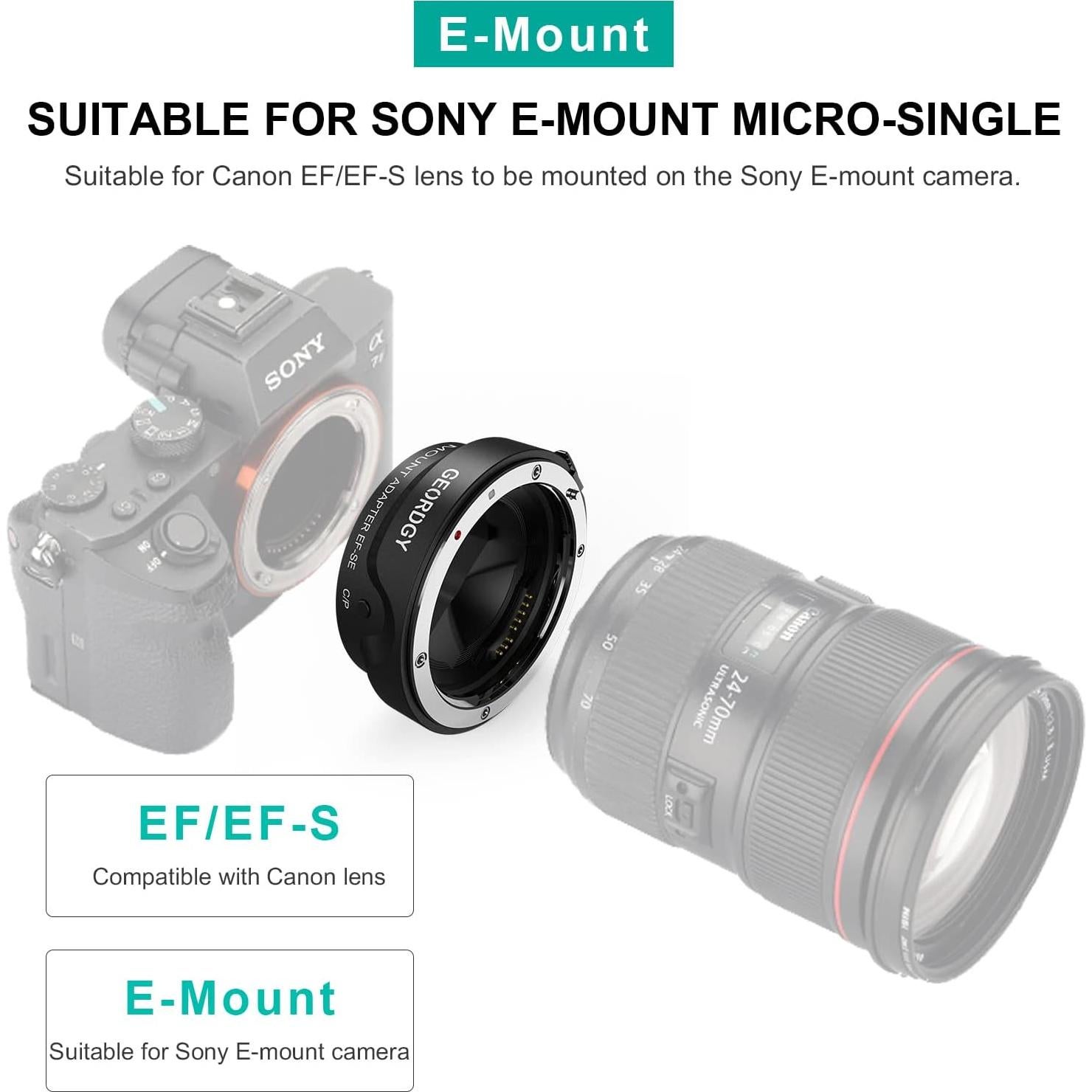 Adaptador de Montura de Lente EF/EF-S GEORDGY para Sony E