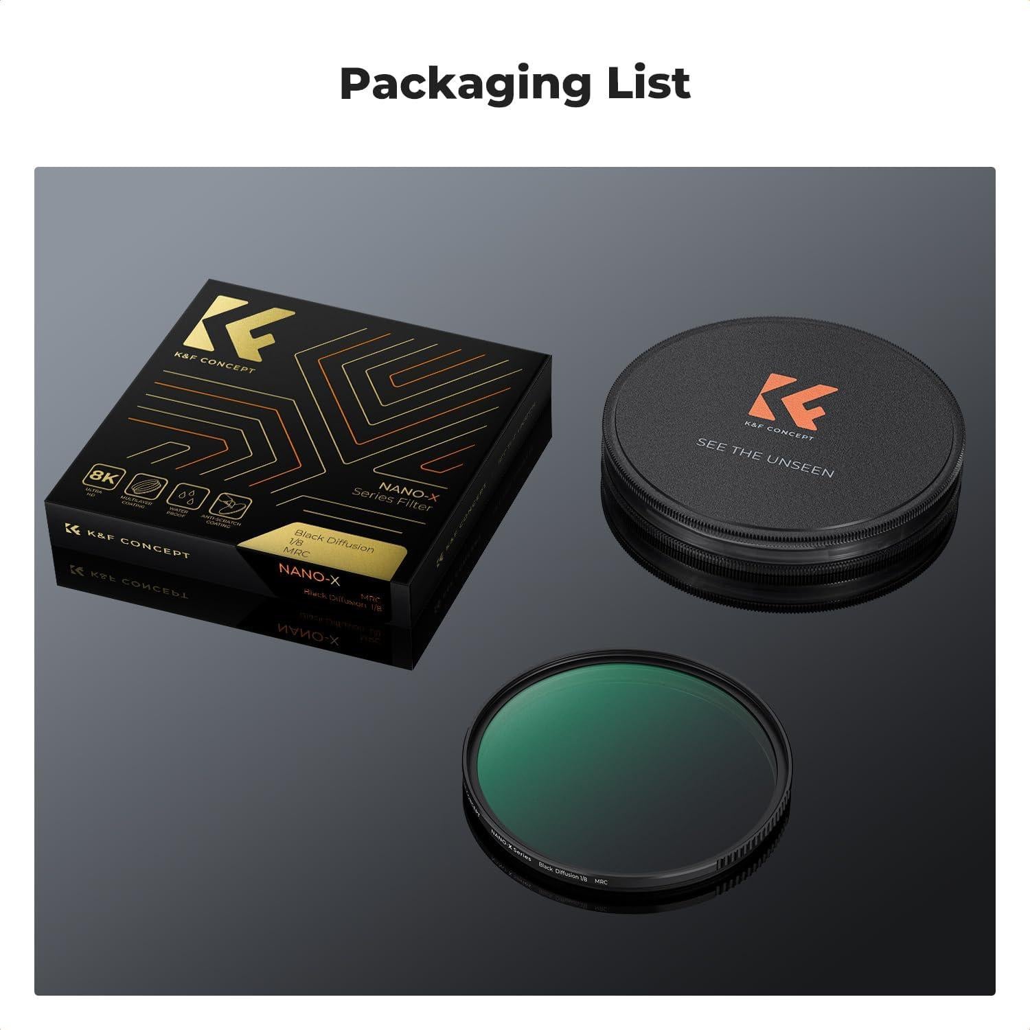 Filtro de Difusión Negra 1/8 K&F Concept 37mm Resistente al Agua
