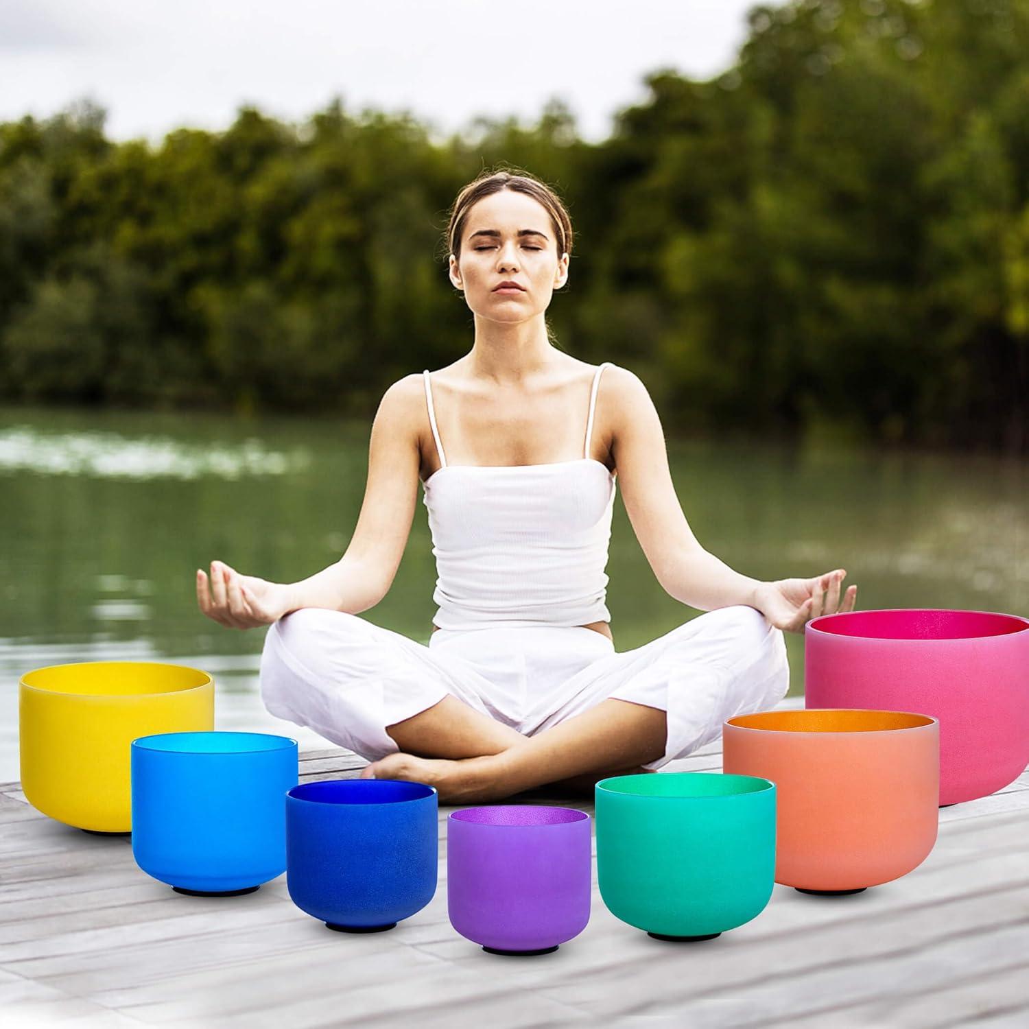 Juego de 7 Cuencos de Canto de Cristal 15-30cm para Meditación