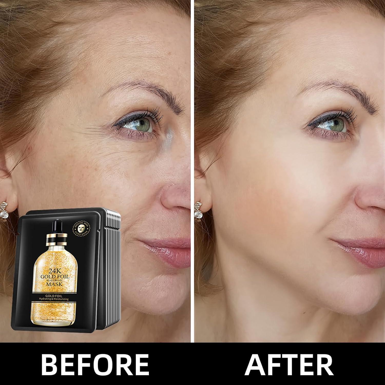 Mascarillas Faciales Hidratantes 24K Oro - Paquete de 10 Unidades