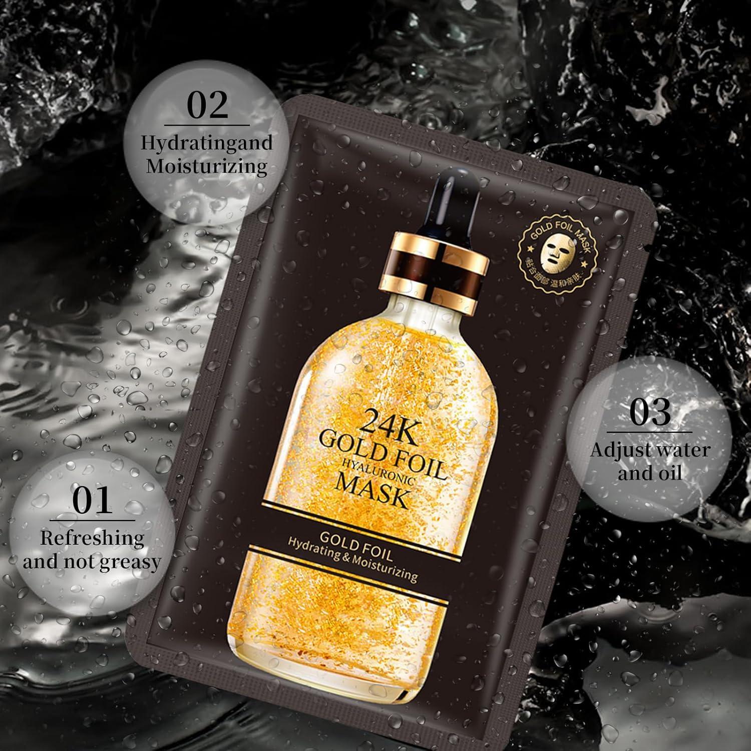 Mascarillas Faciales Hidratantes 24K Oro - Paquete de 10 Unidades