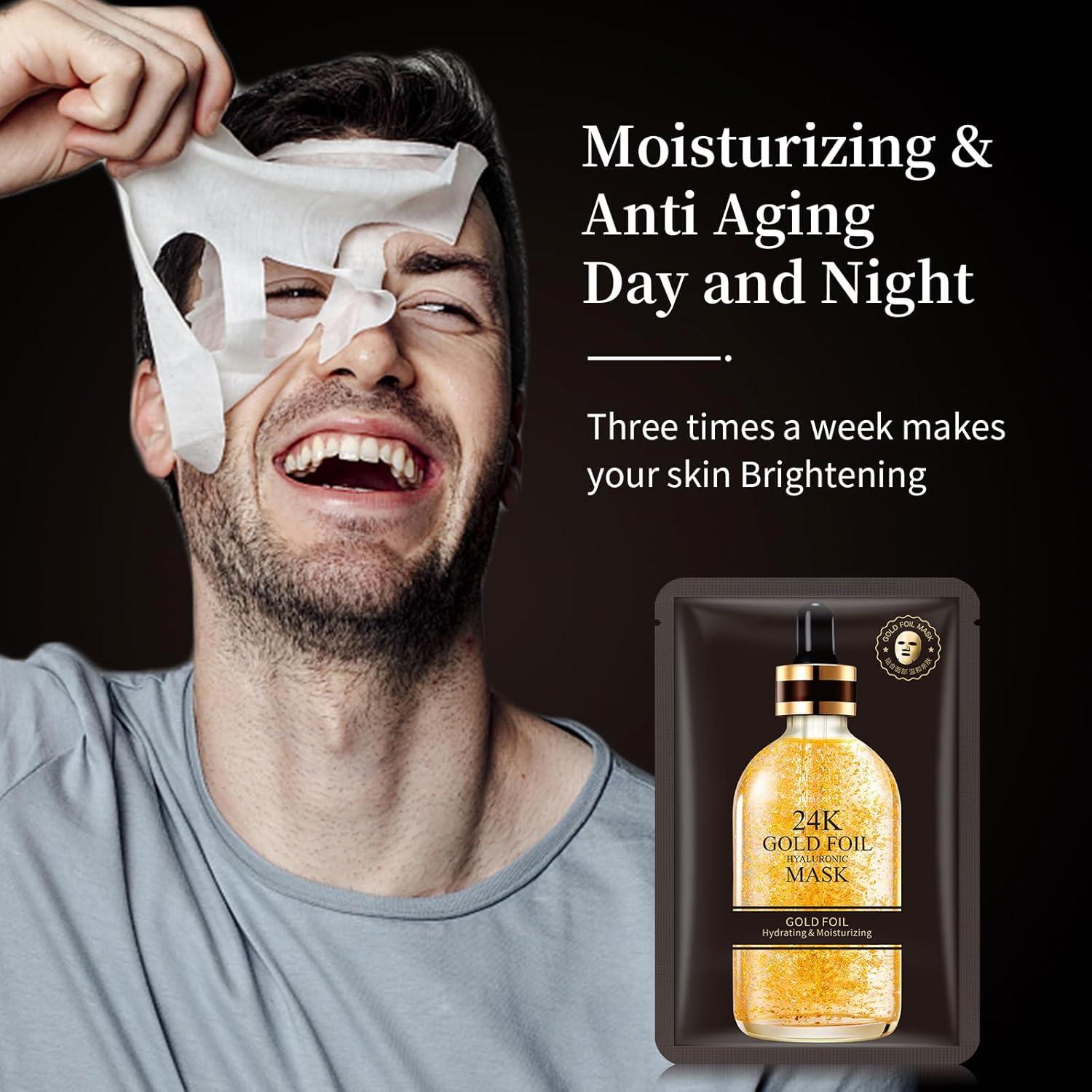 Mascarillas Faciales Hidratantes 24K Oro - Paquete de 10 Unidades