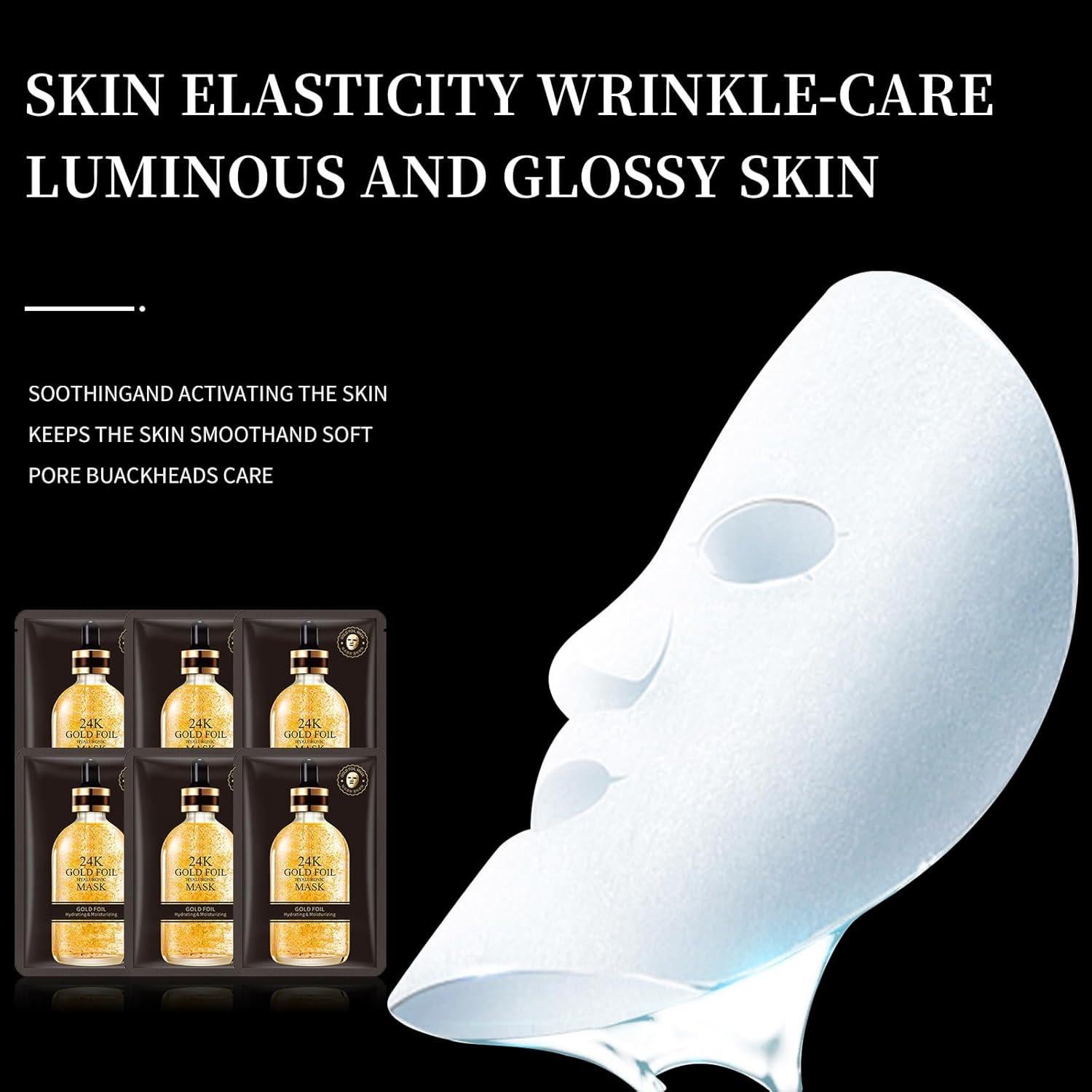 Mascarillas Faciales Hidratantes 24K Oro - Paquete de 10 Unidades