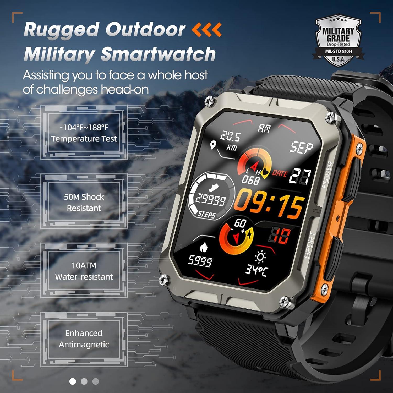 Reloj Inteligente Militar Rgthuhu Naranja 10 ATM Fitness