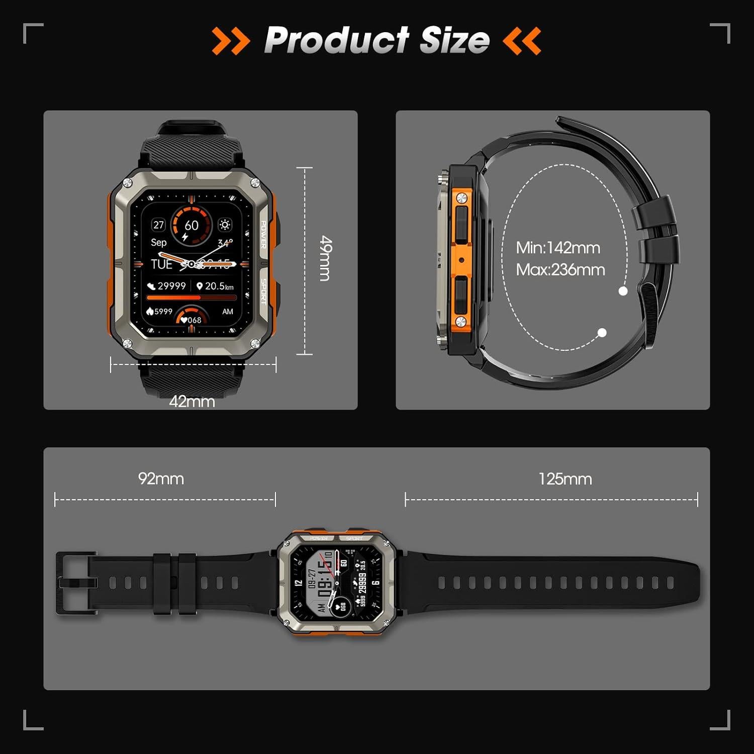 Reloj Inteligente Militar Rgthuhu Naranja 10 ATM Fitness