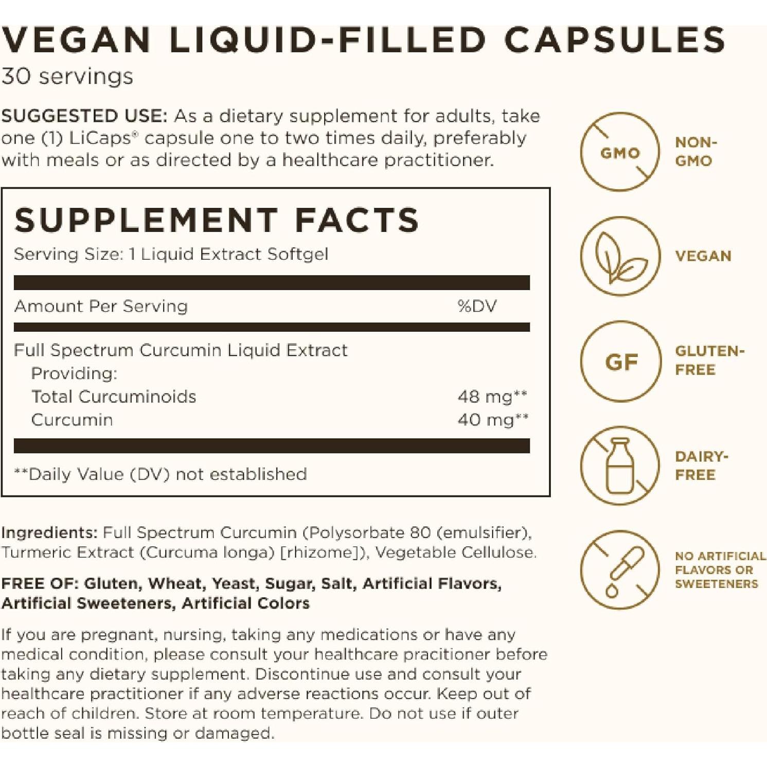 Suplemento de Curcumina Solgar 30 LiCaps - Salud Cerebral y Articular