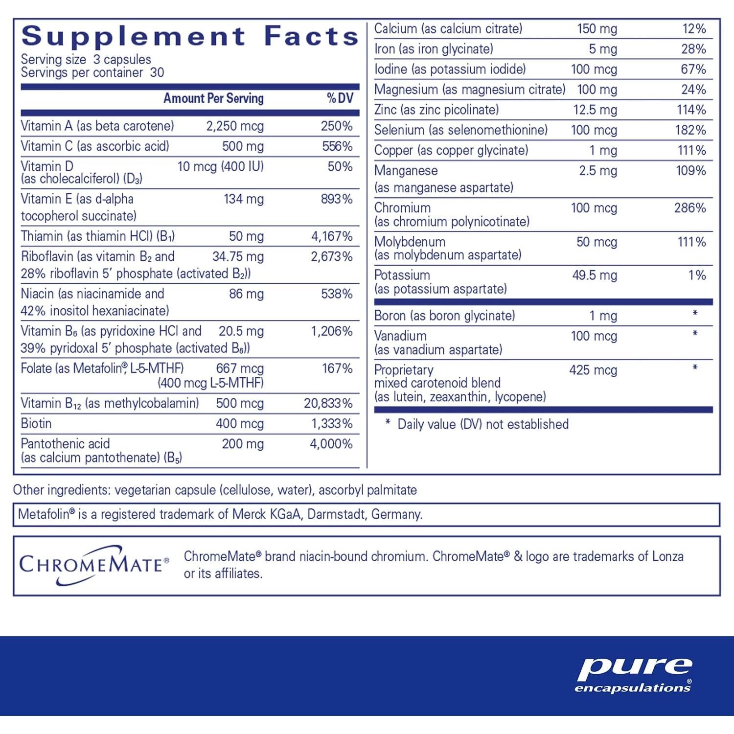 Suplemento Multivitamínico Mineral Pure Encapsulations 90 Cápsulas