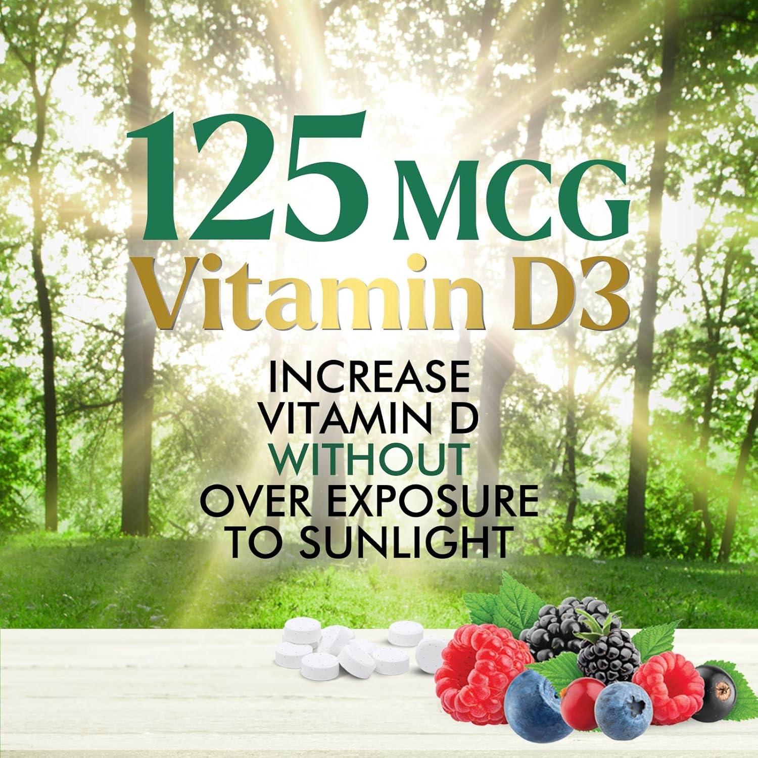 Suplemento Vitamina D3 5000 UI Nature's Nutrition - 60 Tabletas Masticables Sin Azúcar