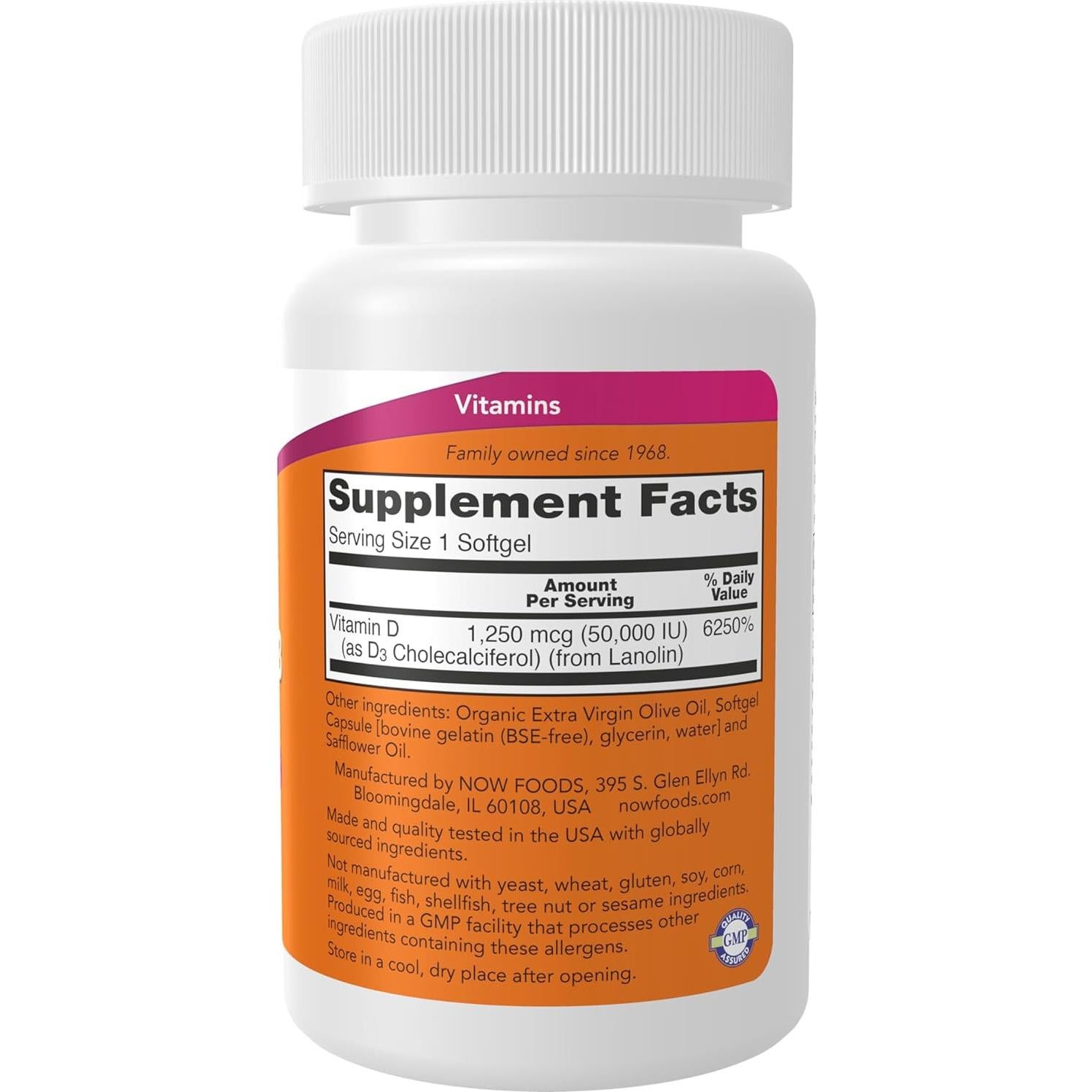 Vitamina D-3 50,000 UI NOW Foods 50 Gelatinas Blandas