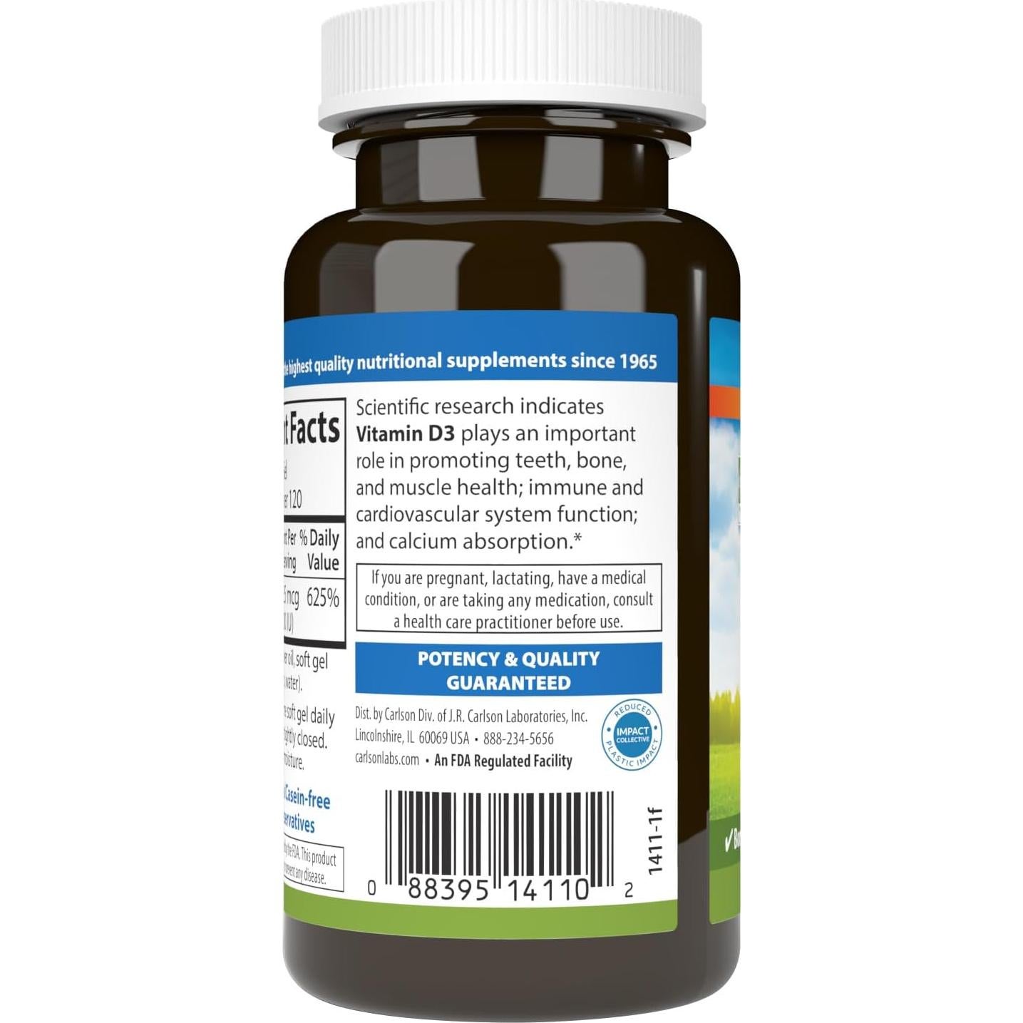 Carlson Vitamina D3 5000 UI 120 Cápsulas Blandas Salud Ósea
