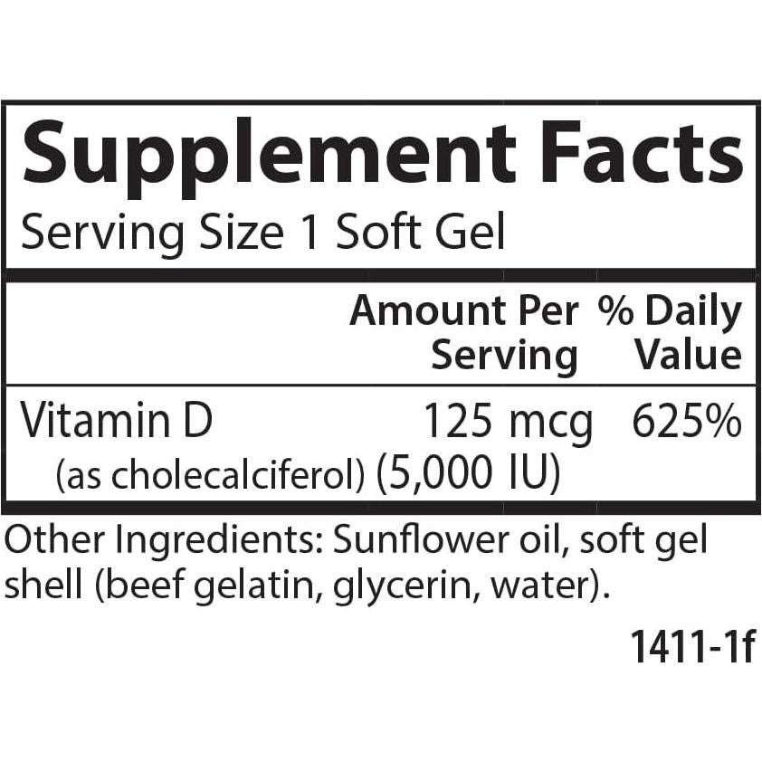 Carlson Vitamina D3 5000 UI 120 Cápsulas Blandas Salud Ósea