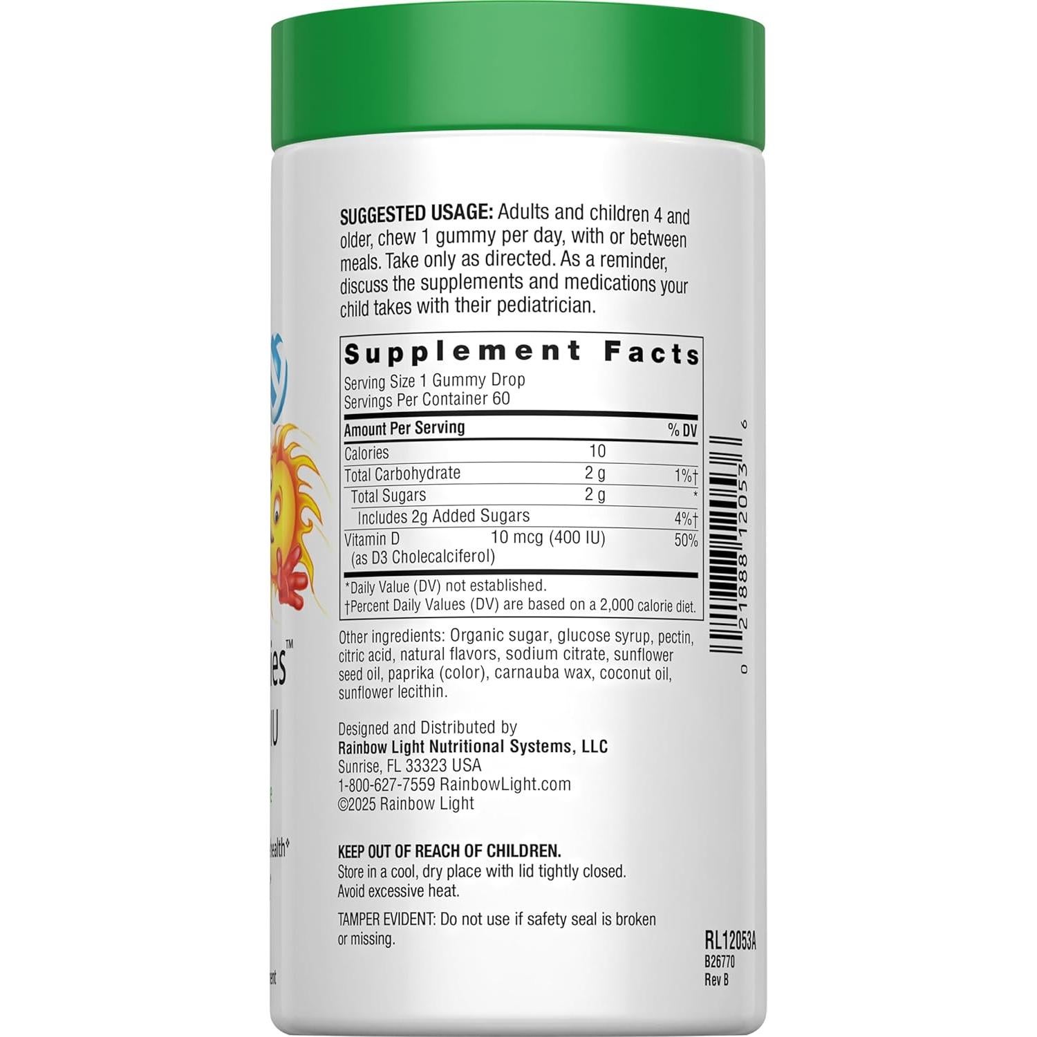 Gominolas de Vitamina D3 Rainbow Light 400 IU Sabor Mandarina