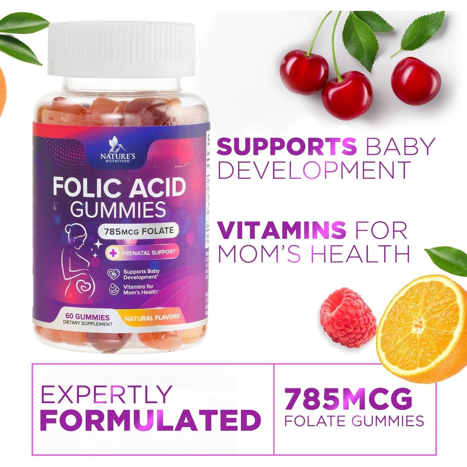 Gomitas de Ácido Fólico Nature's Nutrition 785 mcg - 60 Unidades