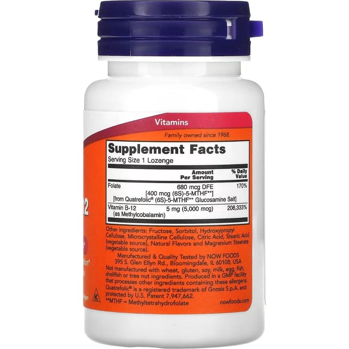 Suplemento Metril B-12 5000 mcg NOW - 60 Pastillas Veganas