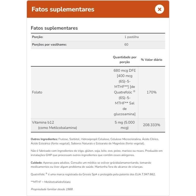 Suplemento Metril B-12 5000 mcg NOW - 60 Pastillas Veganas