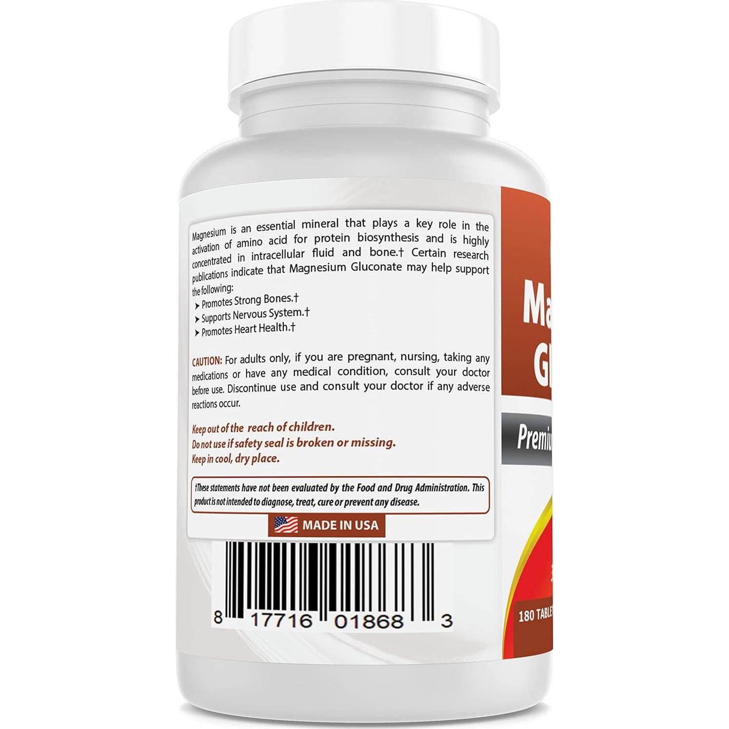 Gluconato de Magnesio Mejor Naturales 180 Tabletas 35 mg