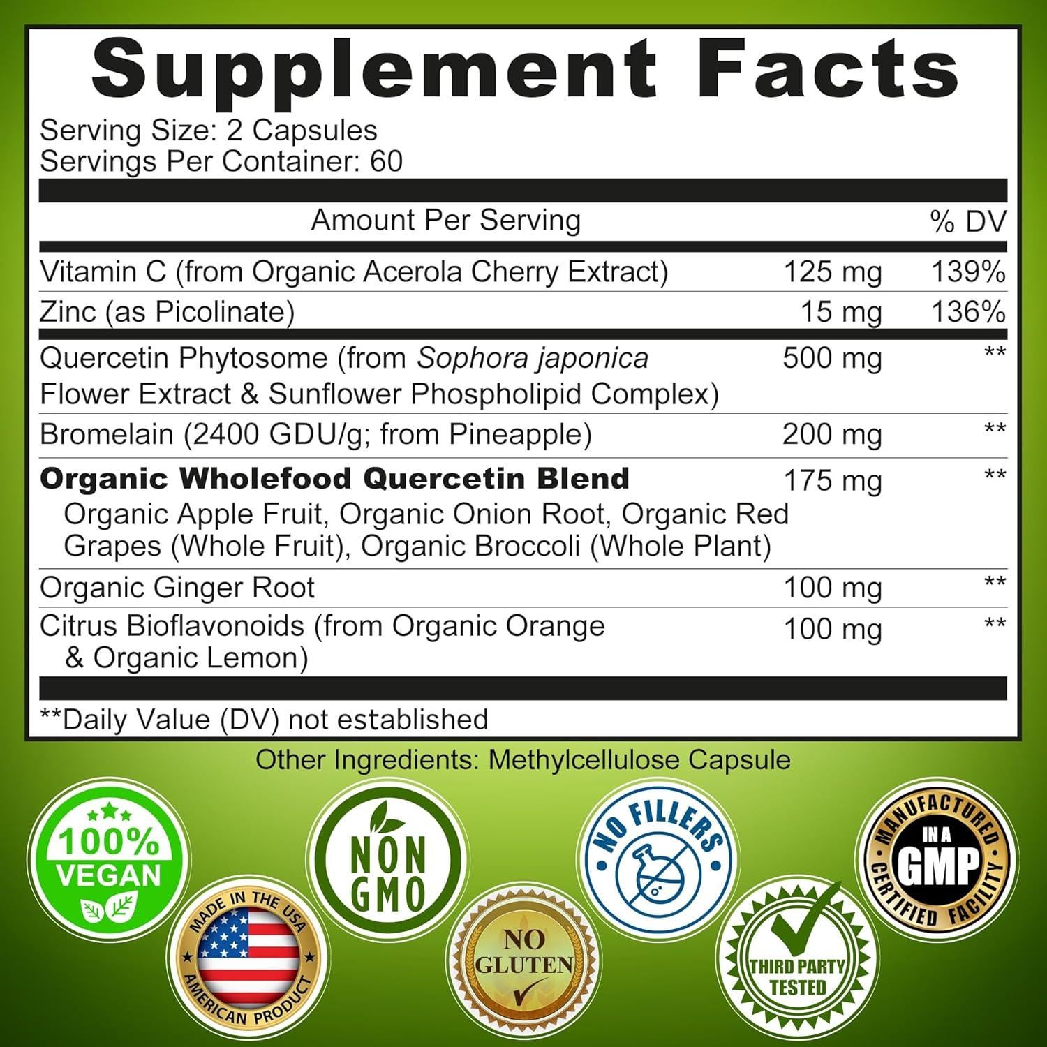 Quercetina Fitósoma 500mg con Bromelina y Vitamina C - 120 Cápsulas