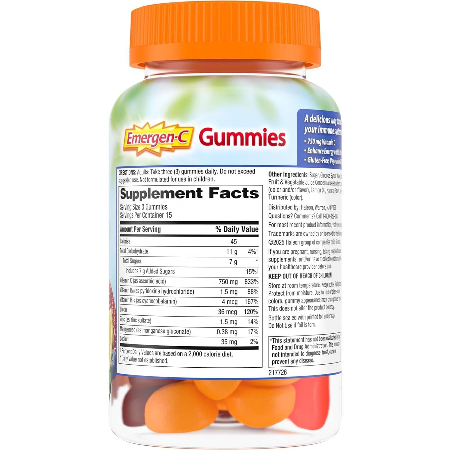 Gomas de Vitamina C Emergen-C 750mg Sin Gluten - 45 Unidades