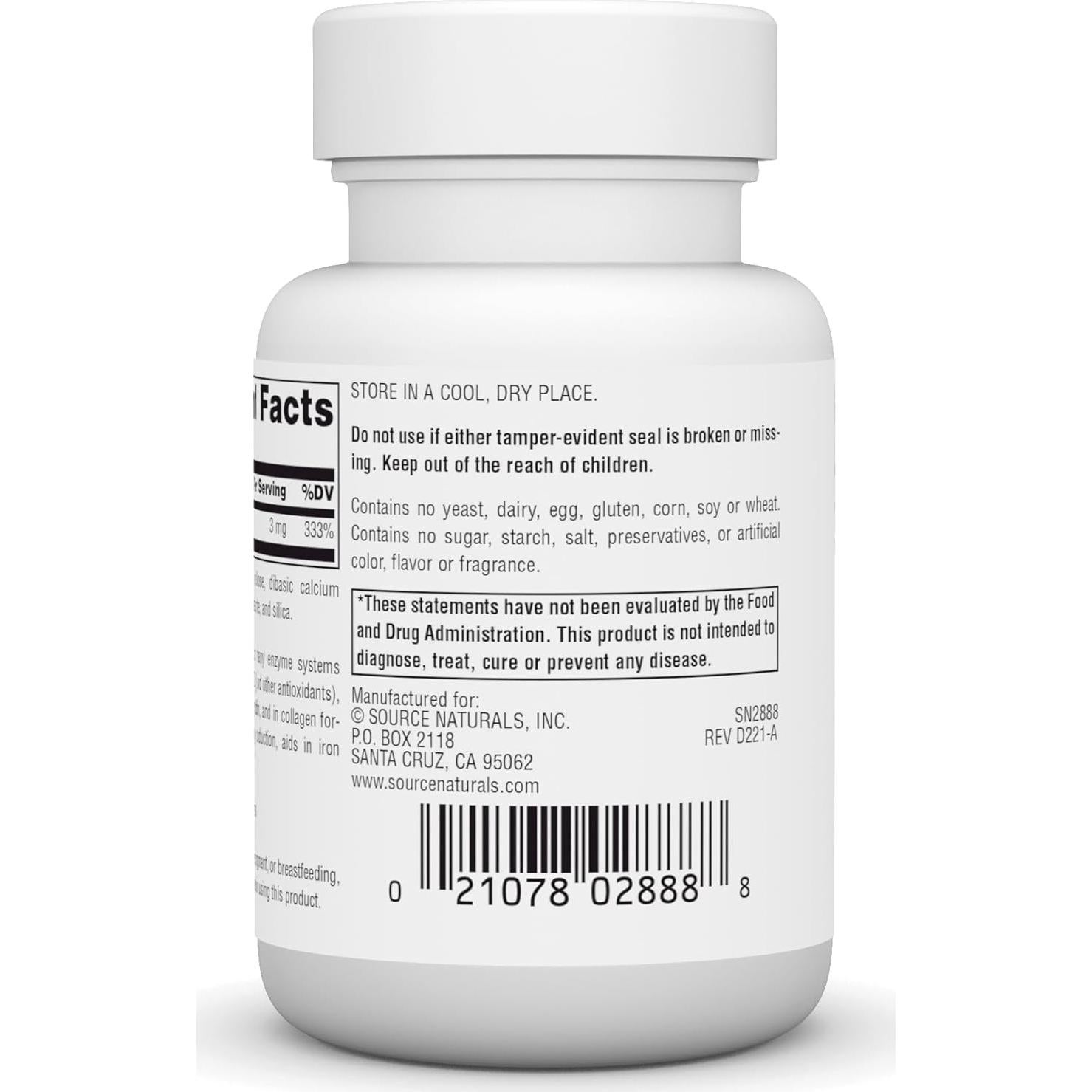 Cobre Source Naturals 3 mg 60 Tabletas Energía y Cognición