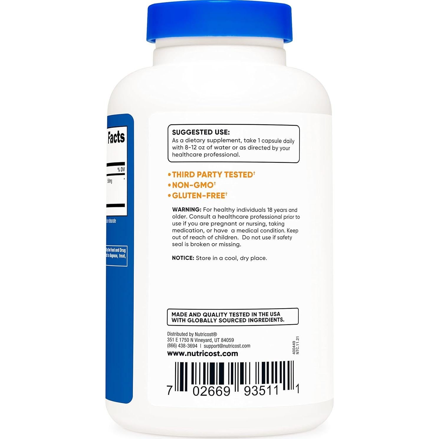 Extracto de raíz de jengibre Nutricost 550mg - 240 cápsulas