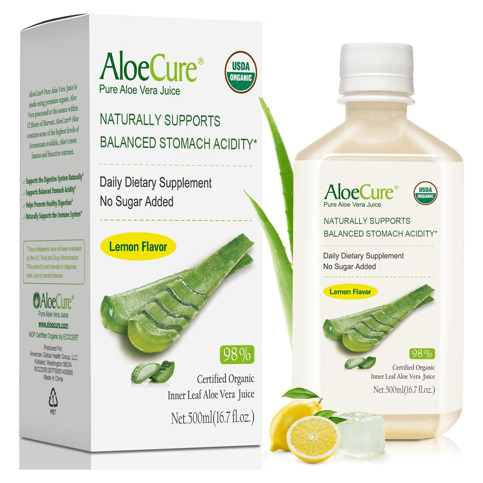 Jugo de Aloe Vera Orgánico AloeCure con Limón 473ml - Digestivo