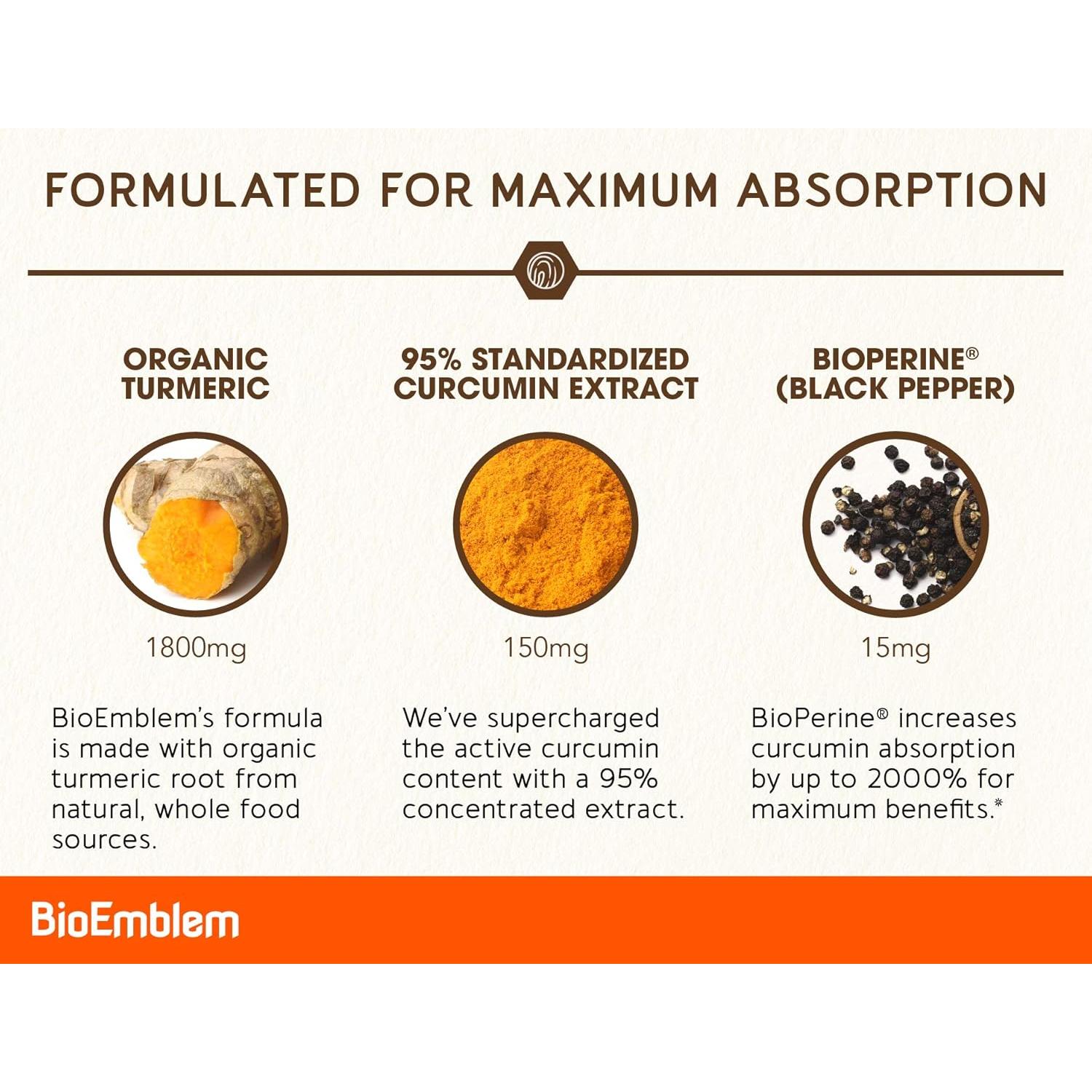 Suplemento de Cúrcuma Curcumina BioEmblem 180 Cápsulas