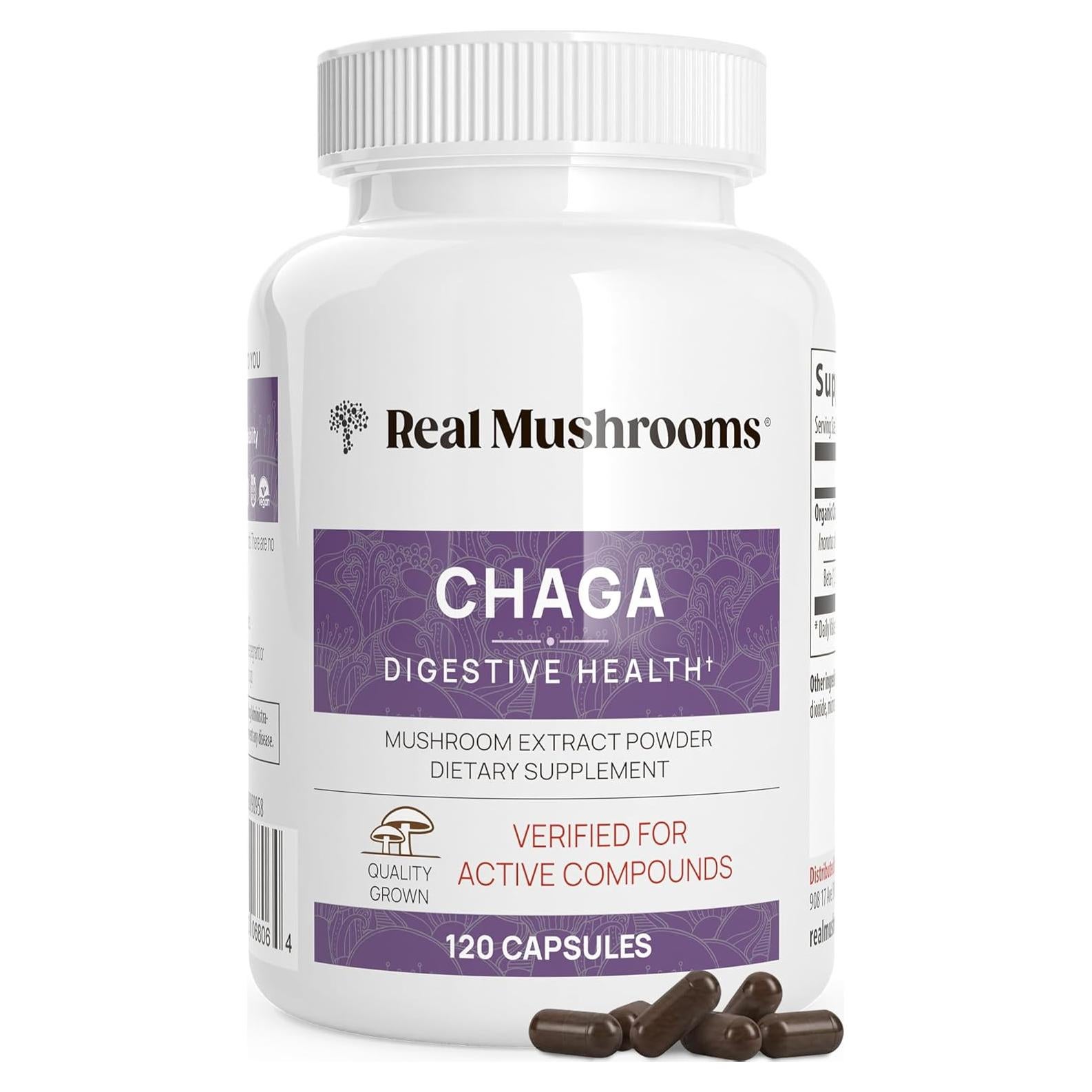 Cápsulas de Hongo Chaga Real Mushrooms - 120 Unidades Veganas