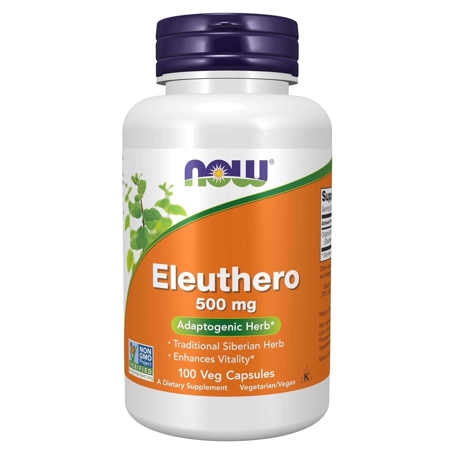 Suplemento de Eleuthero NOW 500 mg - 250 Cápsulas Veganas