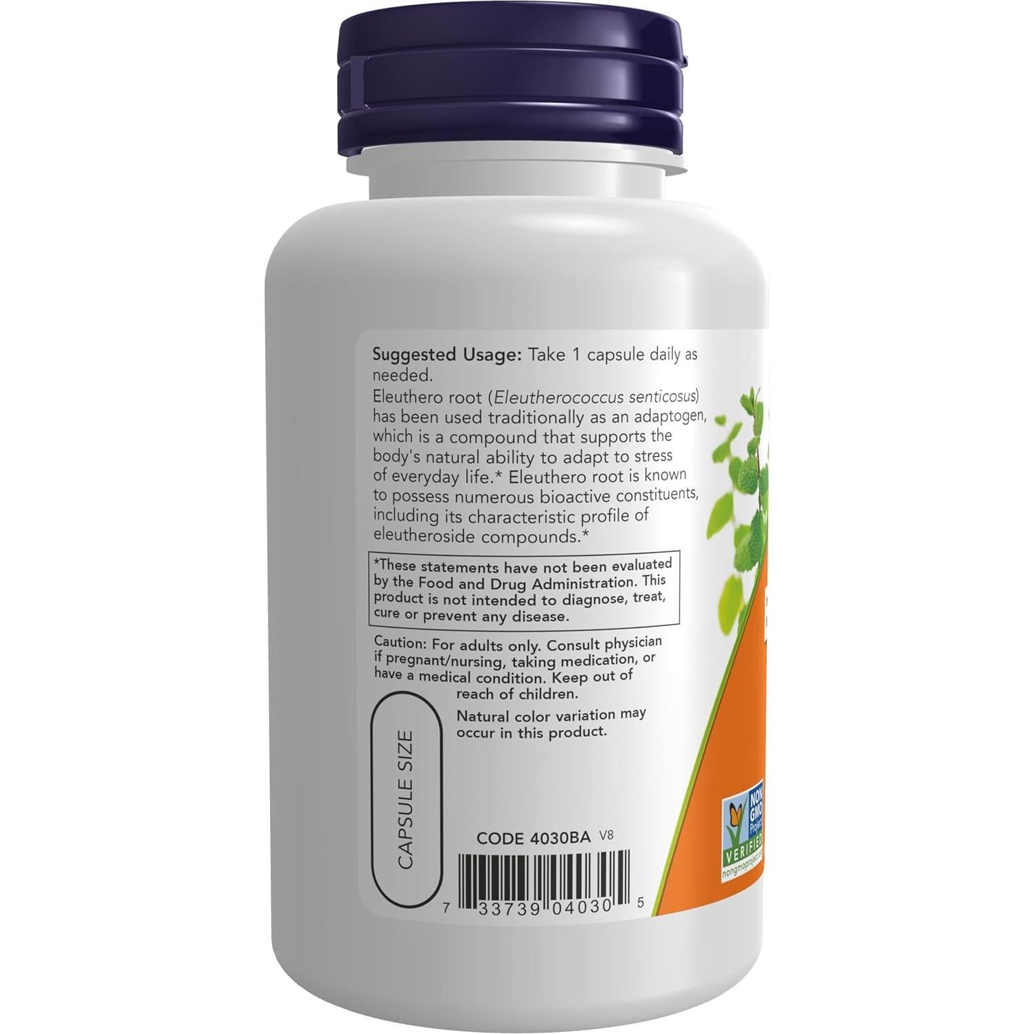 Suplemento de Eleuthero NOW 500 mg - 250 Cápsulas Veganas