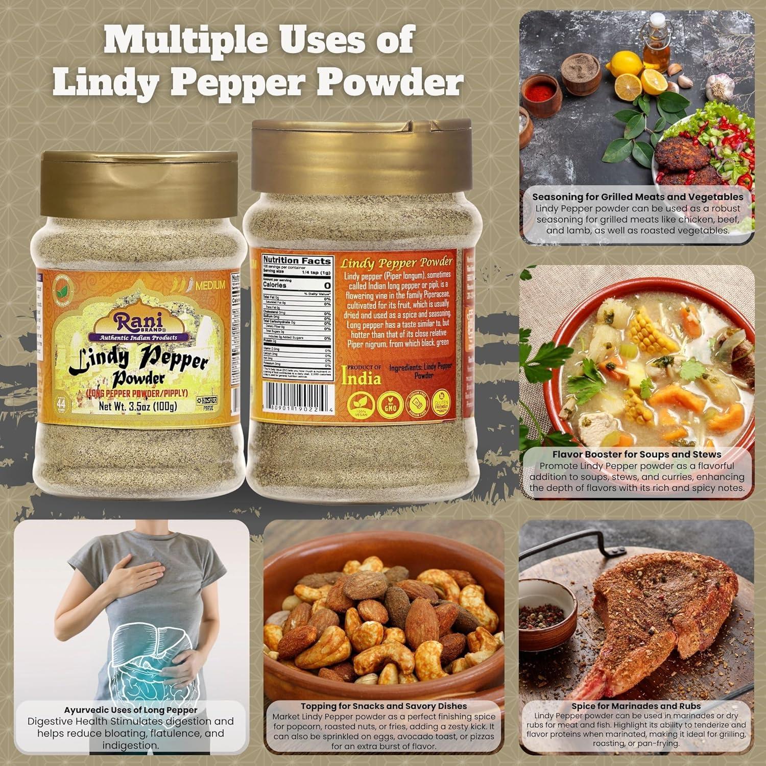 Pimienta Larga en Polvo Rani Lindy 100g - Natural y Vegano