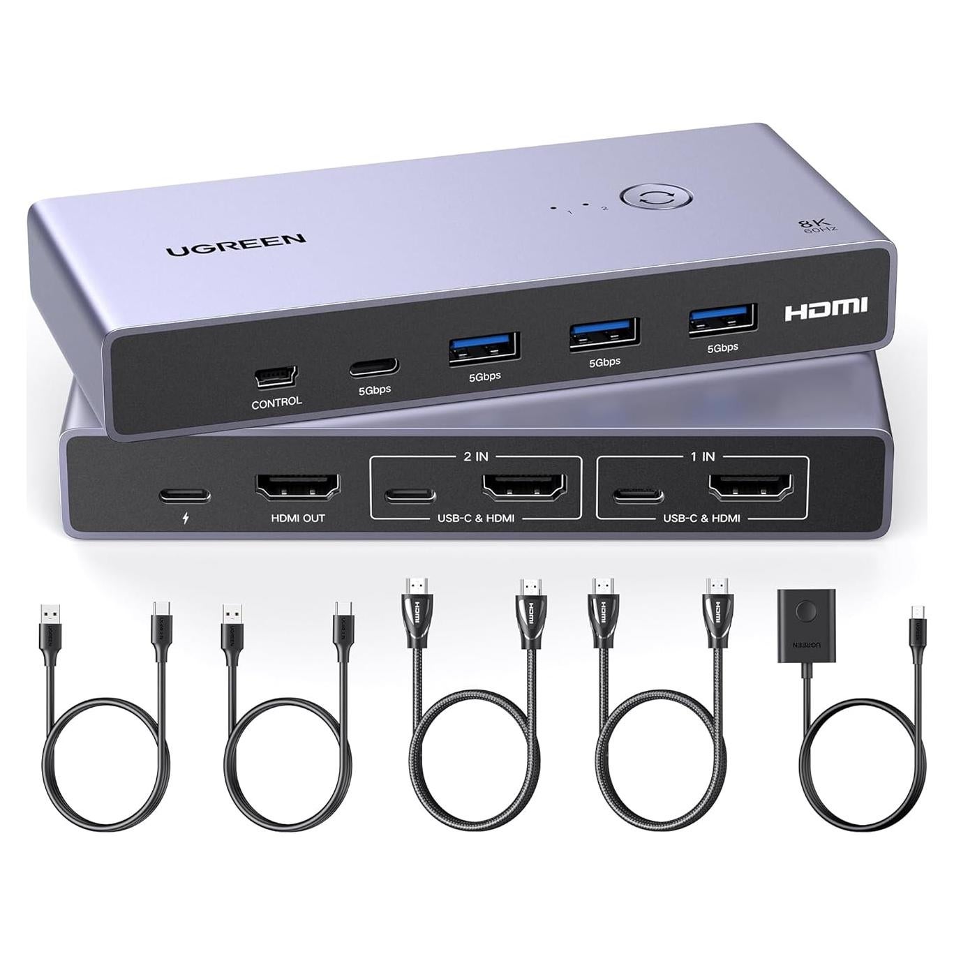 Interruptor KVM HDMI 8K UGREEN con 4 Puertos USB 3.0