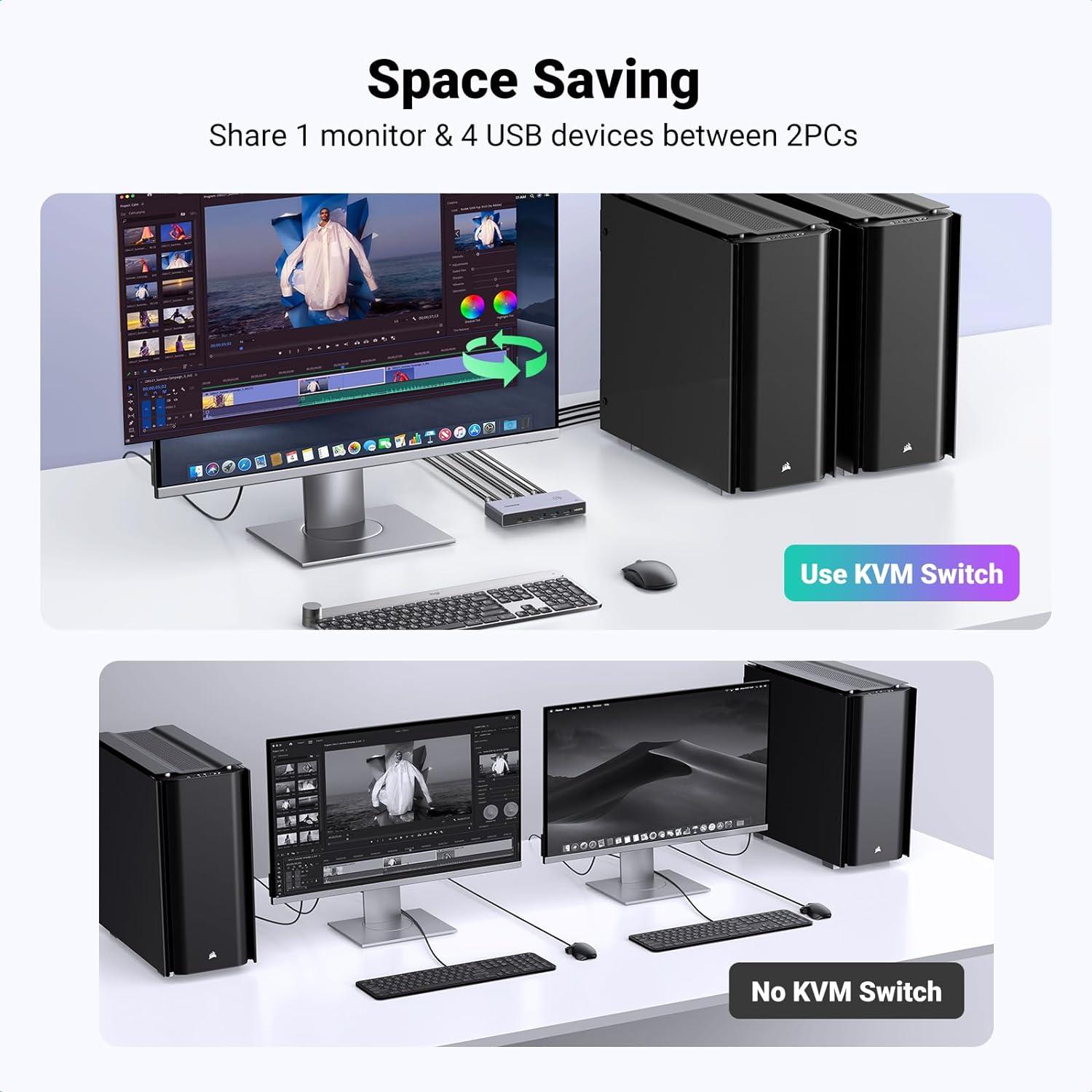 Interruptor KVM HDMI 8K UGREEN con 4 Puertos USB 3.0