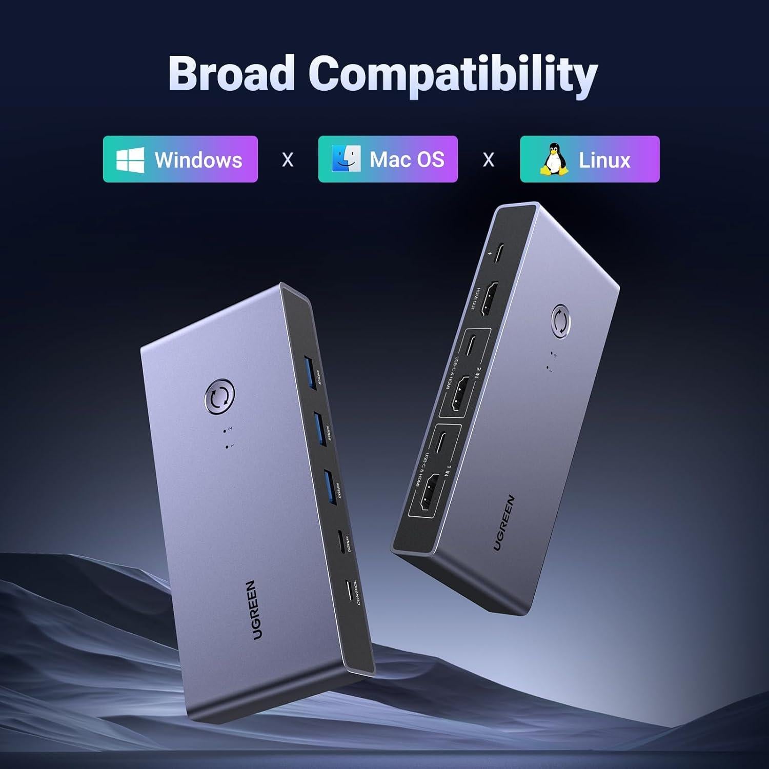 Interruptor KVM HDMI 8K UGREEN con 4 Puertos USB 3.0