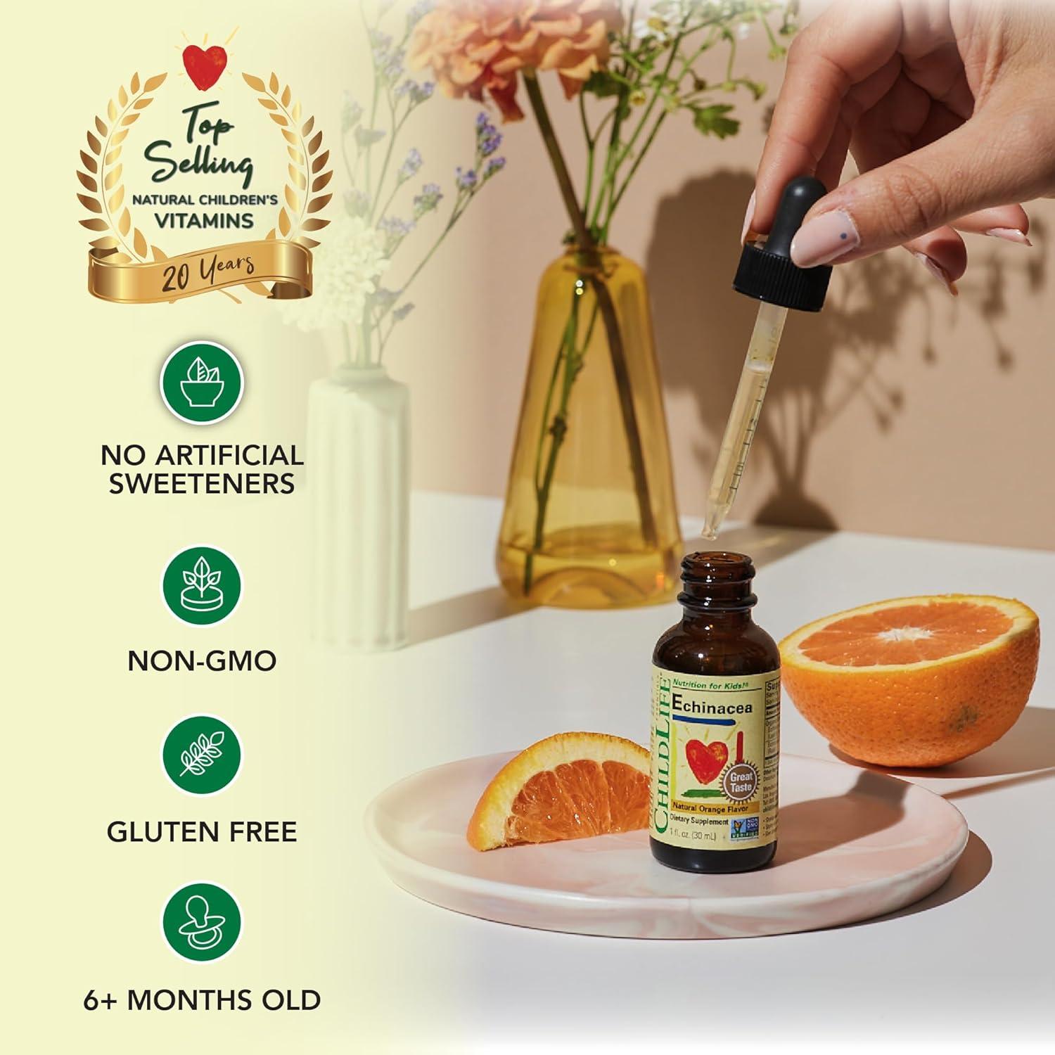 CHILDLIFE ESSENTIALS Echinacea for Kids - Kids Echinacea Drops, Liquid Tincture, Alcohol Free Supplement for Babies, Toddlers, Children - Natural Orange, 1 Fl Oz (Pack of 1)