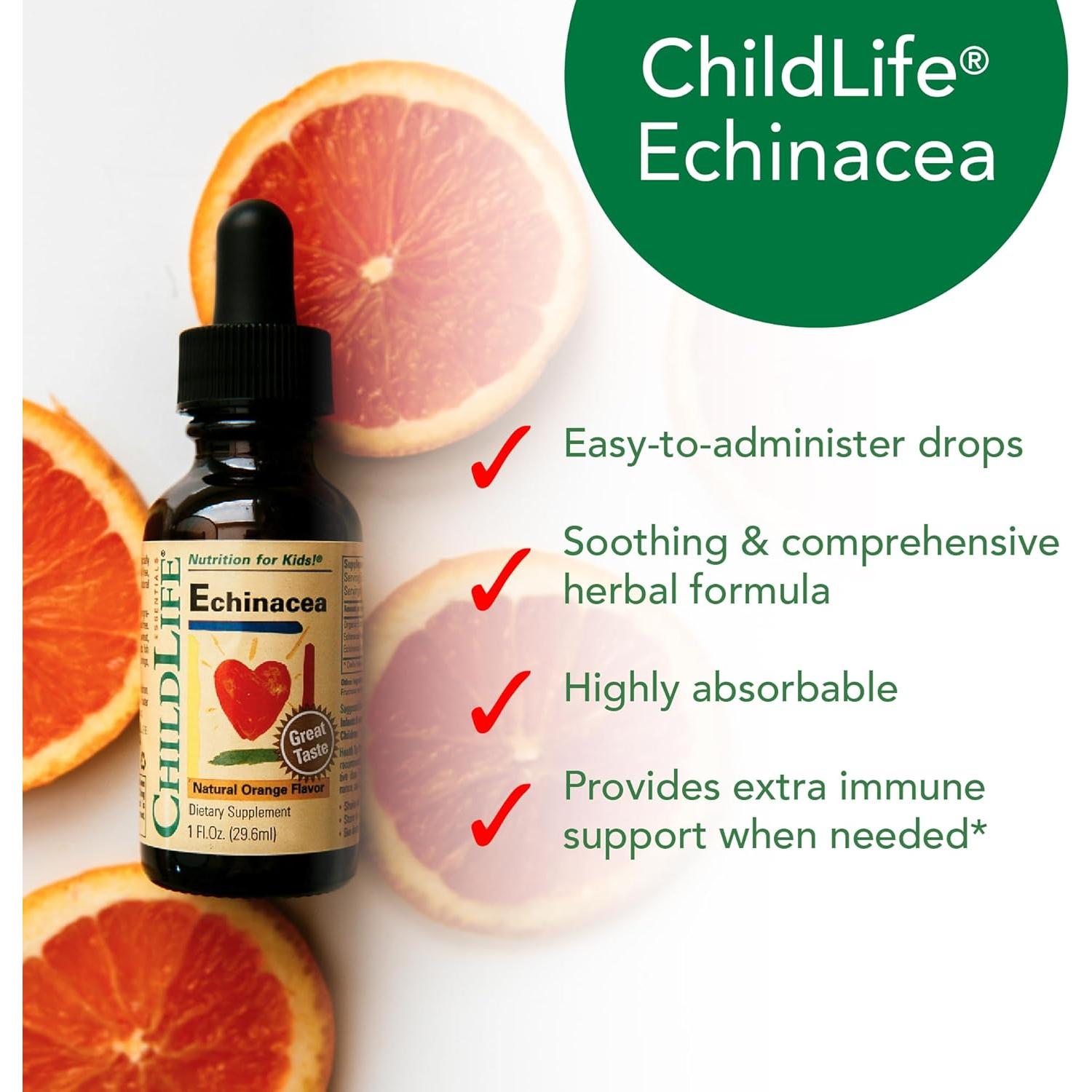 CHILDLIFE ESSENTIALS Echinacea for Kids - Kids Echinacea Drops, Liquid Tincture, Alcohol Free Supplement for Babies, Toddlers, Children - Natural Orange, 1 Fl Oz (Pack of 1)