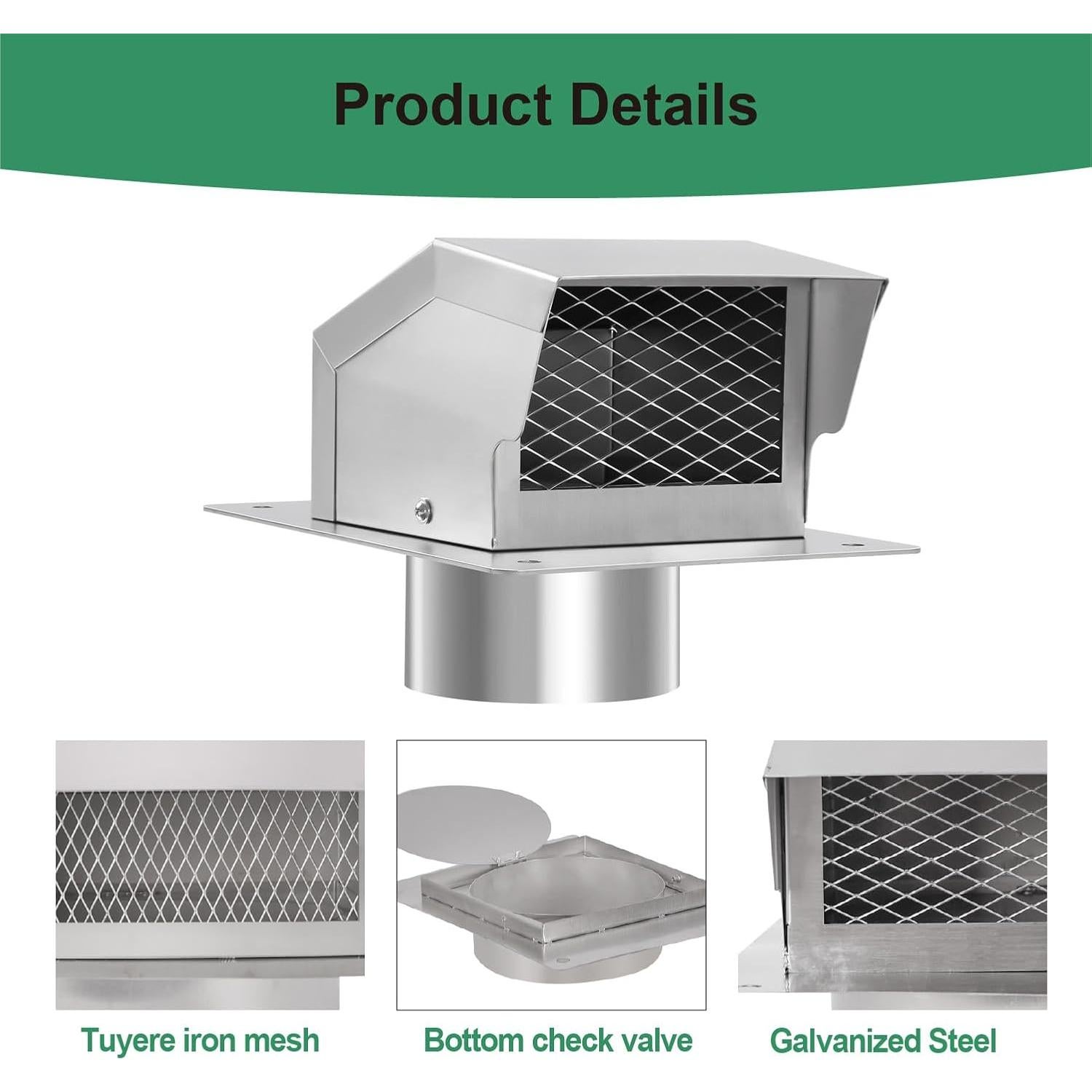 Tapa de Ventilación de Techo LTSEAME 10.16 cm Acero Inoxidable