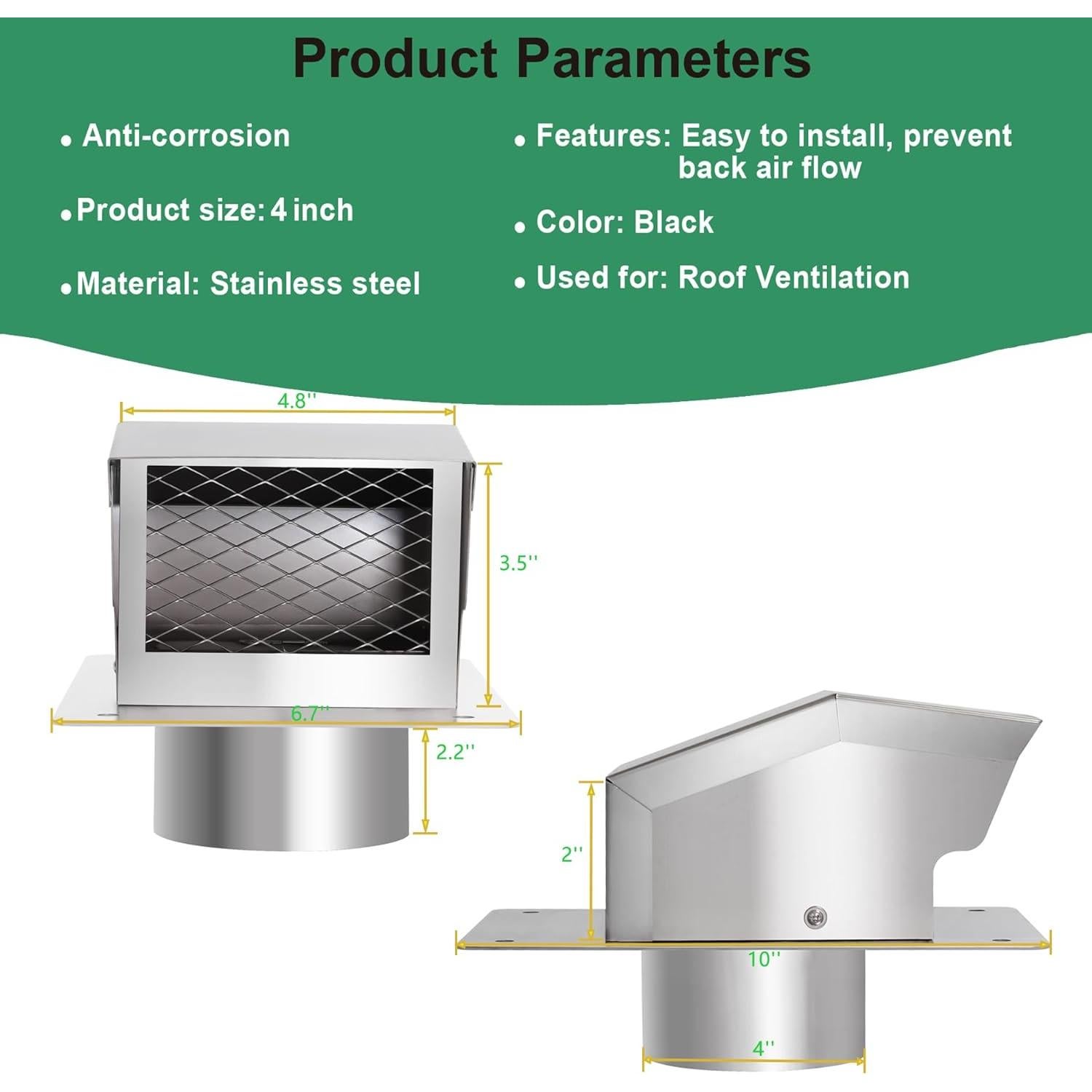 Tapa de Ventilación de Techo LTSEAME 10.16 cm Acero Inoxidable