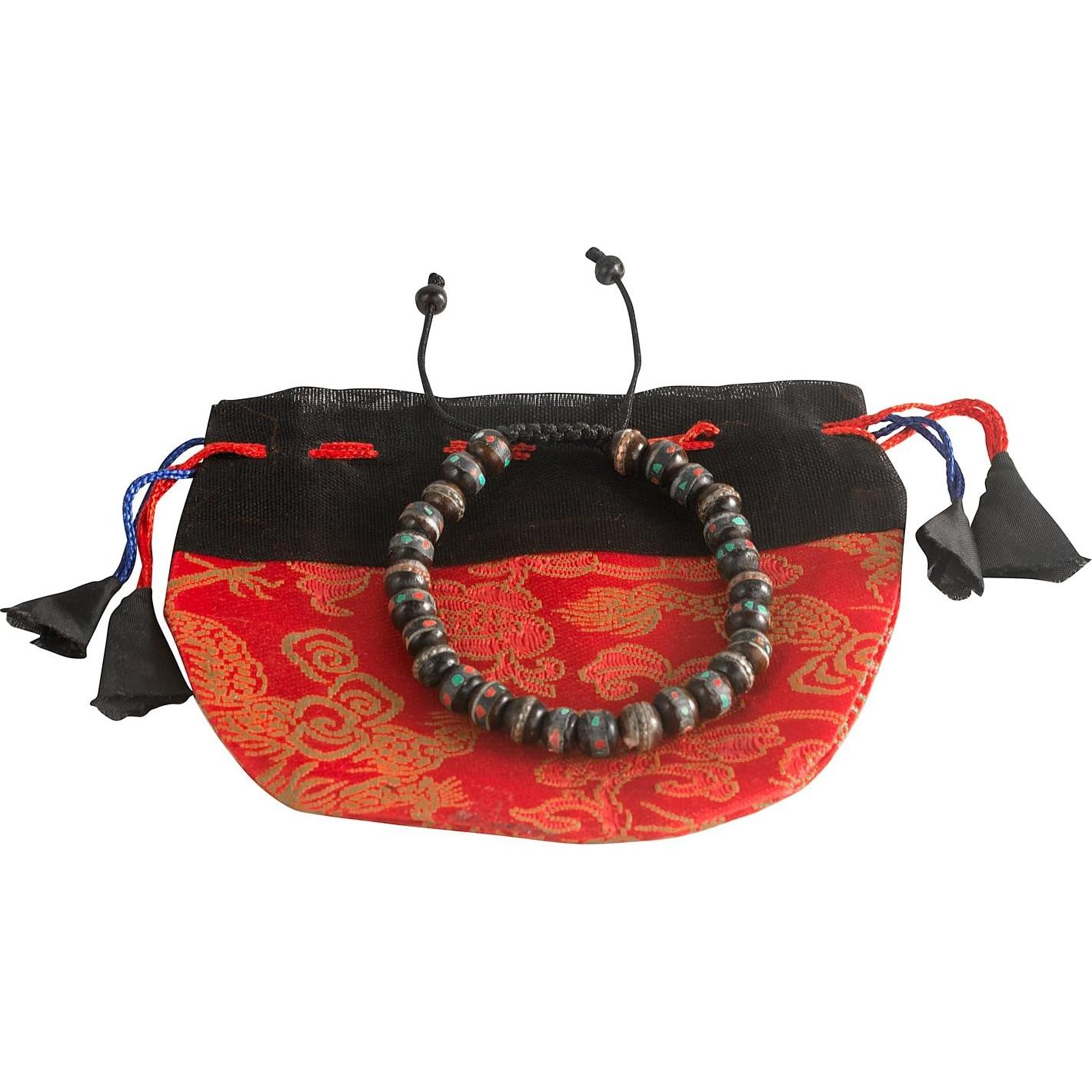 Pulsera Mala de Hueso de Yak Tibetano Tribu Azul para Meditación