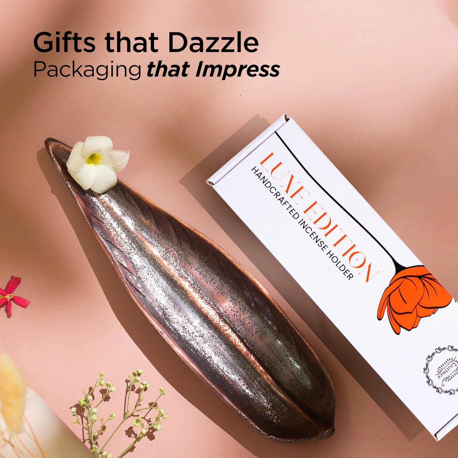 Soporte de Incienso Raajsee Cobre Hoja Curva 25.4x8.9 cm