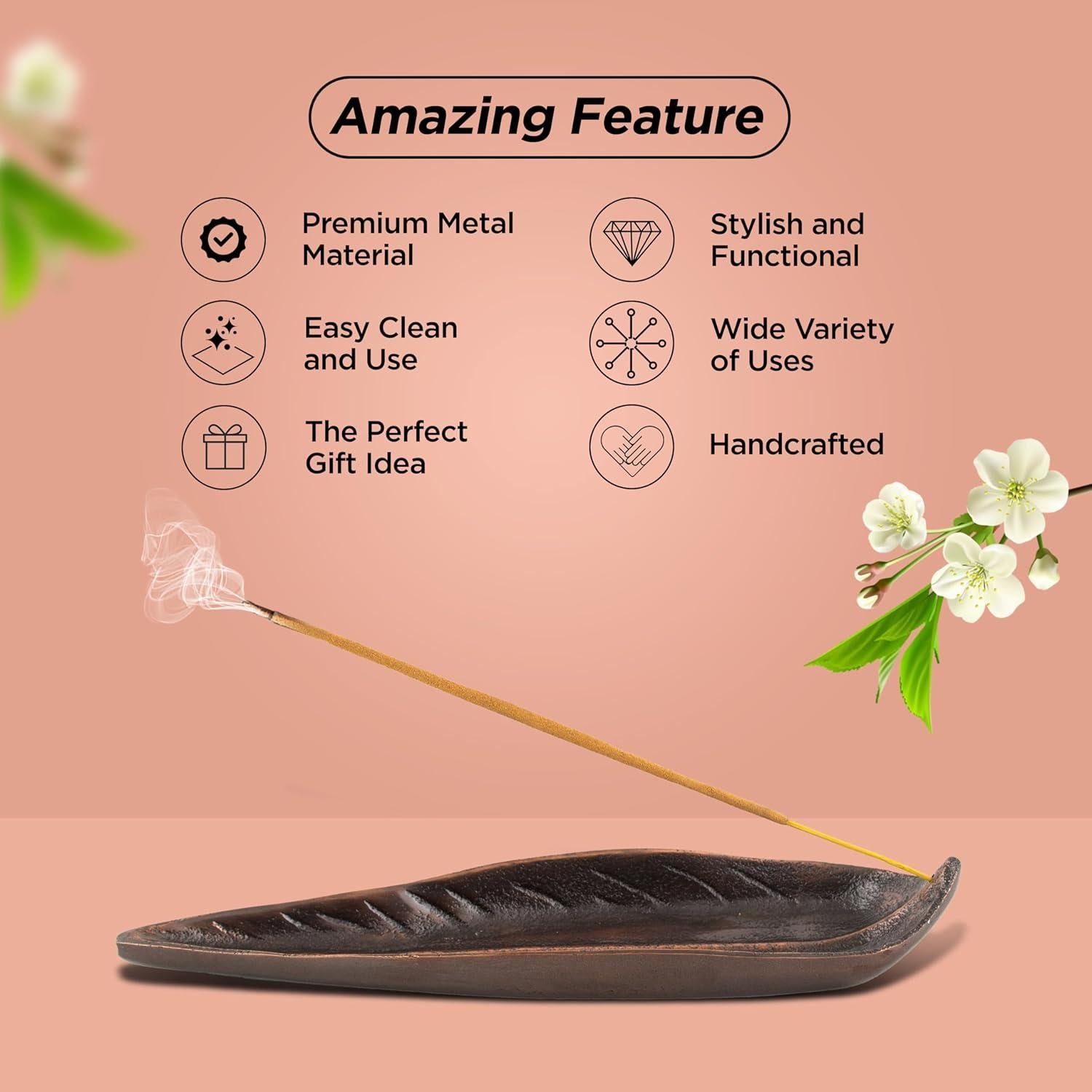 Soporte de Incienso Raajsee Cobre Hoja Curva 25.4x8.9 cm