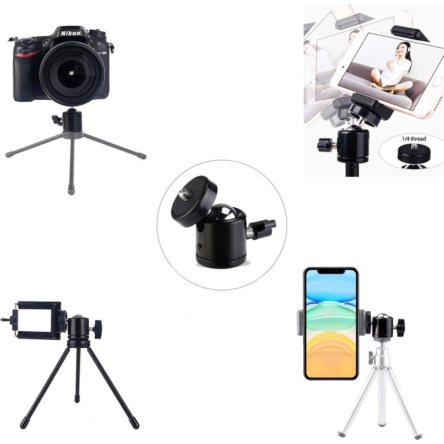 Universal 1/4" Swivel Mini Ball Head Screw Tripod Mount（2 Pack）, EszkozTA360 Degree Rotating Mount Base Adapter for DSLR Cameras HTC Vive Tripods Monopods Camcorder Light Stand…