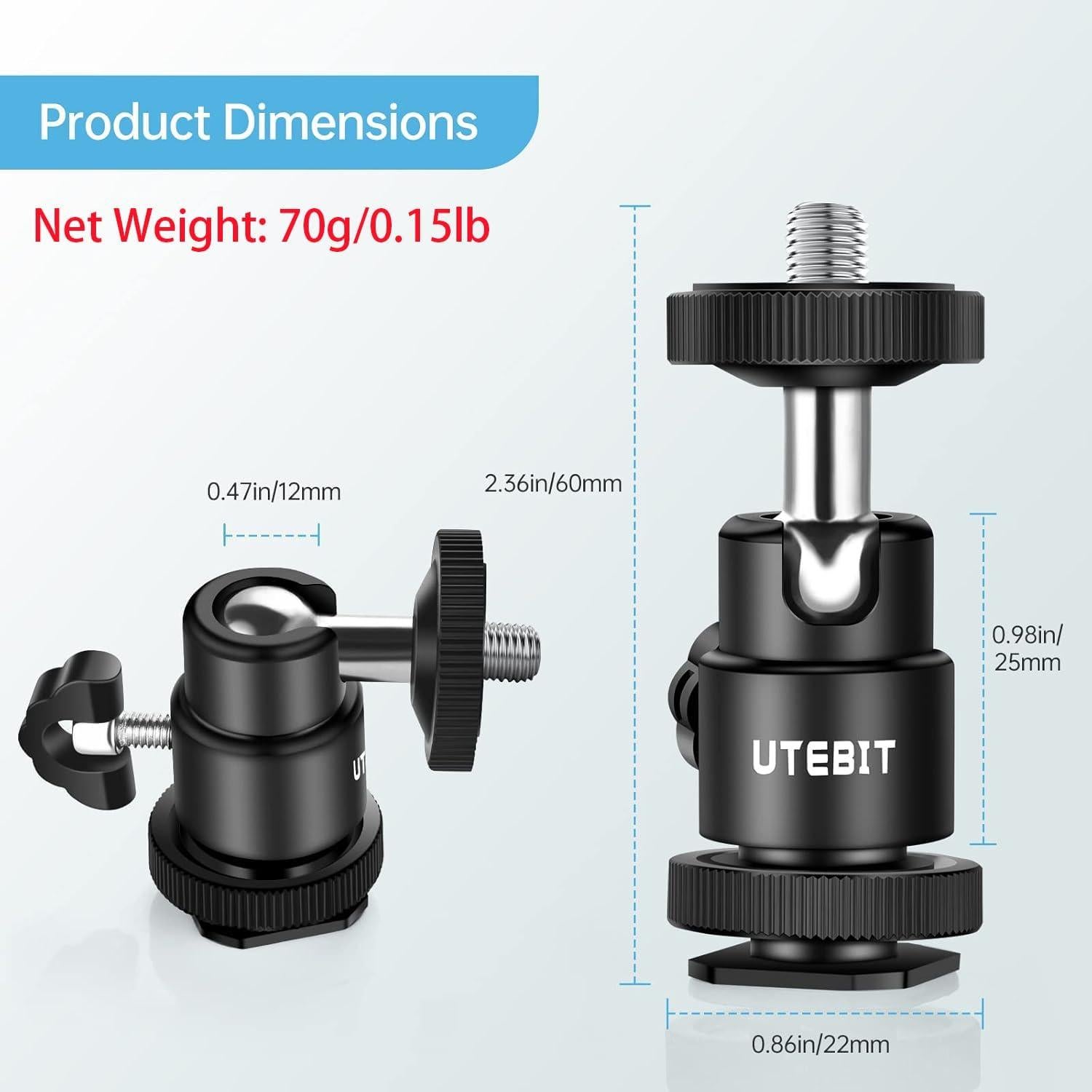 Cabezal de bola de trípode UTEBIT 12mm 2 paquetes con zapata 1/4"