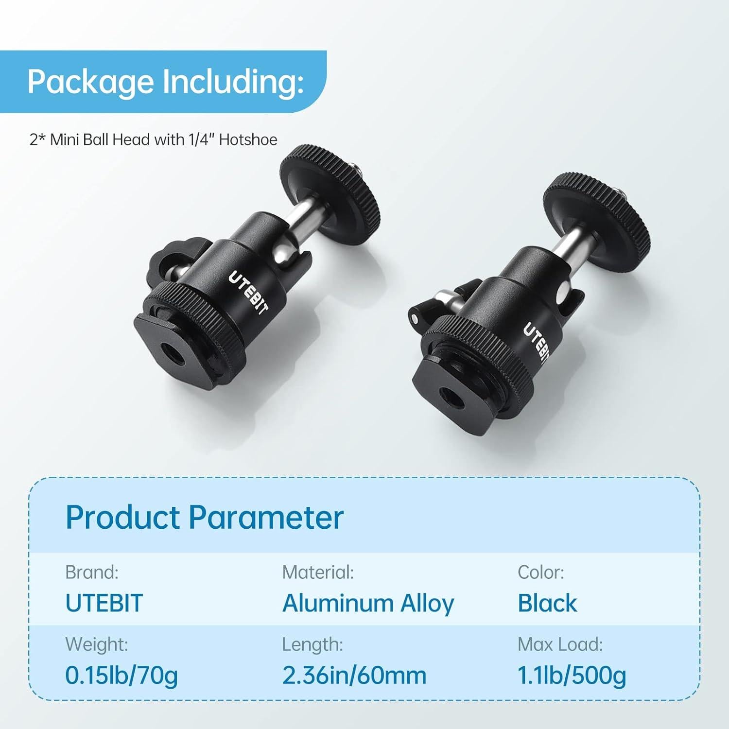 Cabezal de bola de trípode UTEBIT 12mm 2 paquetes con zapata 1/4"