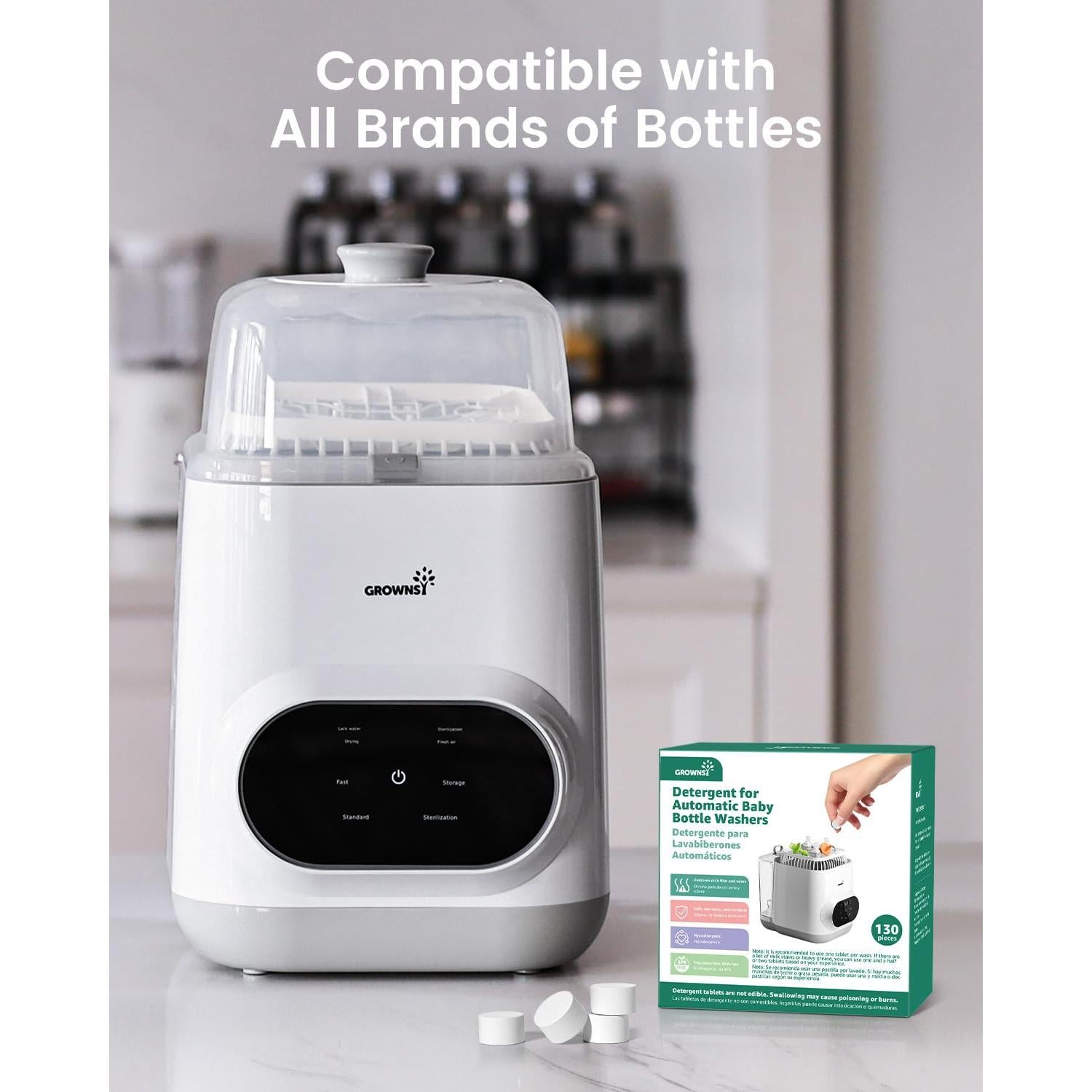 Tabletas de Detergente GROWNSY 130 PCS para Biberones