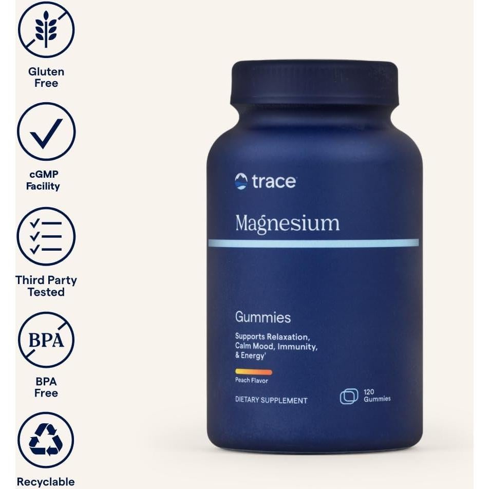 Gomitas de Magnesio Trace Minerals - Sabor Durazno - 120 Unidades