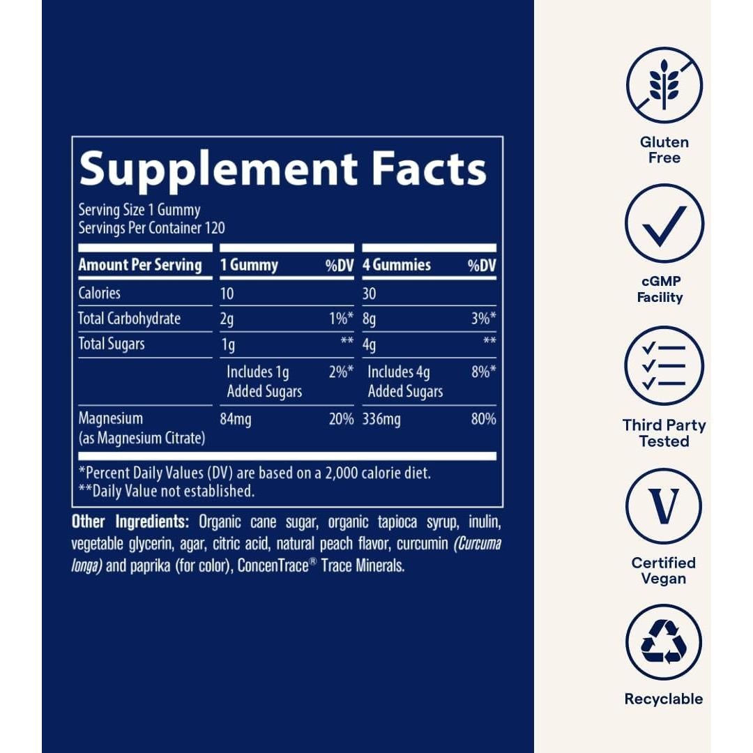Gomitas de Magnesio Trace Minerals - Sabor Durazno - 120 Unidades