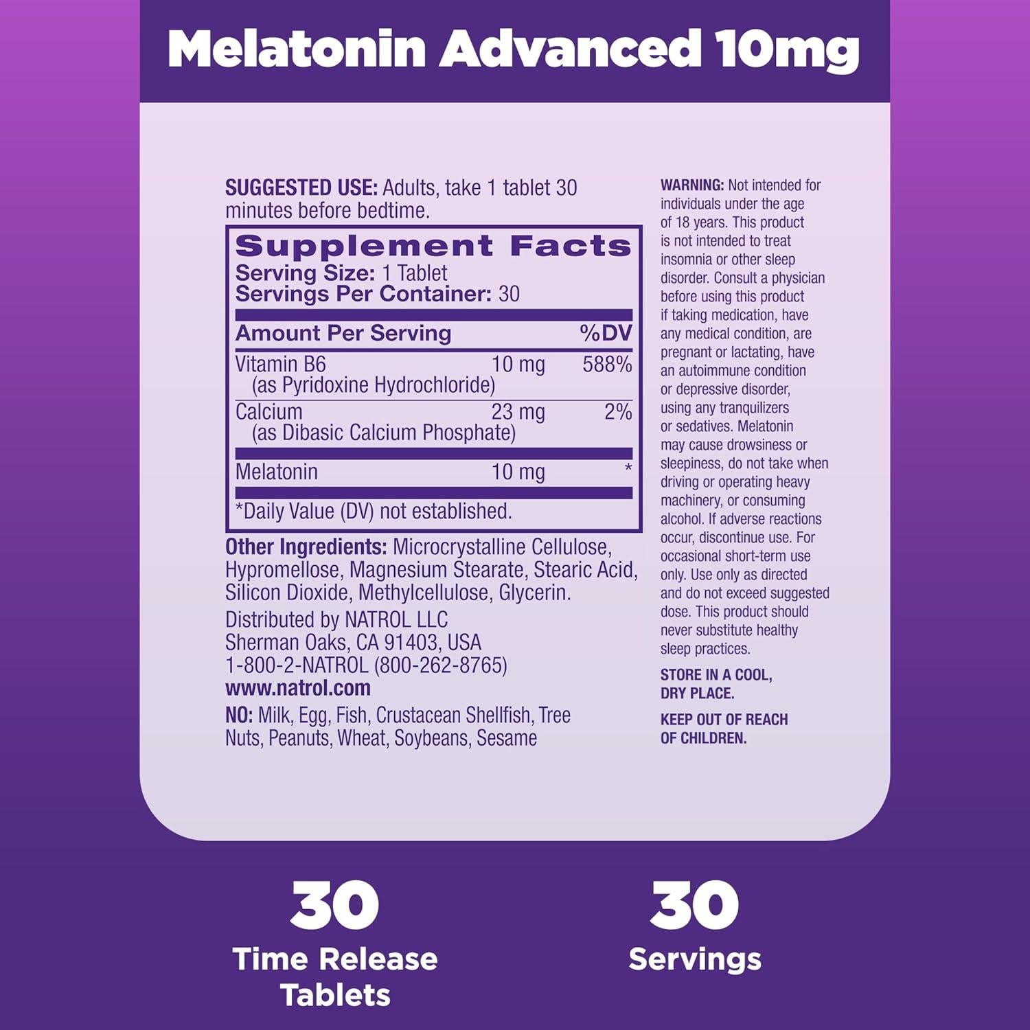 Natrol Melatonina Avanzada 10mg 30 Tabletas Liberación Prolongada