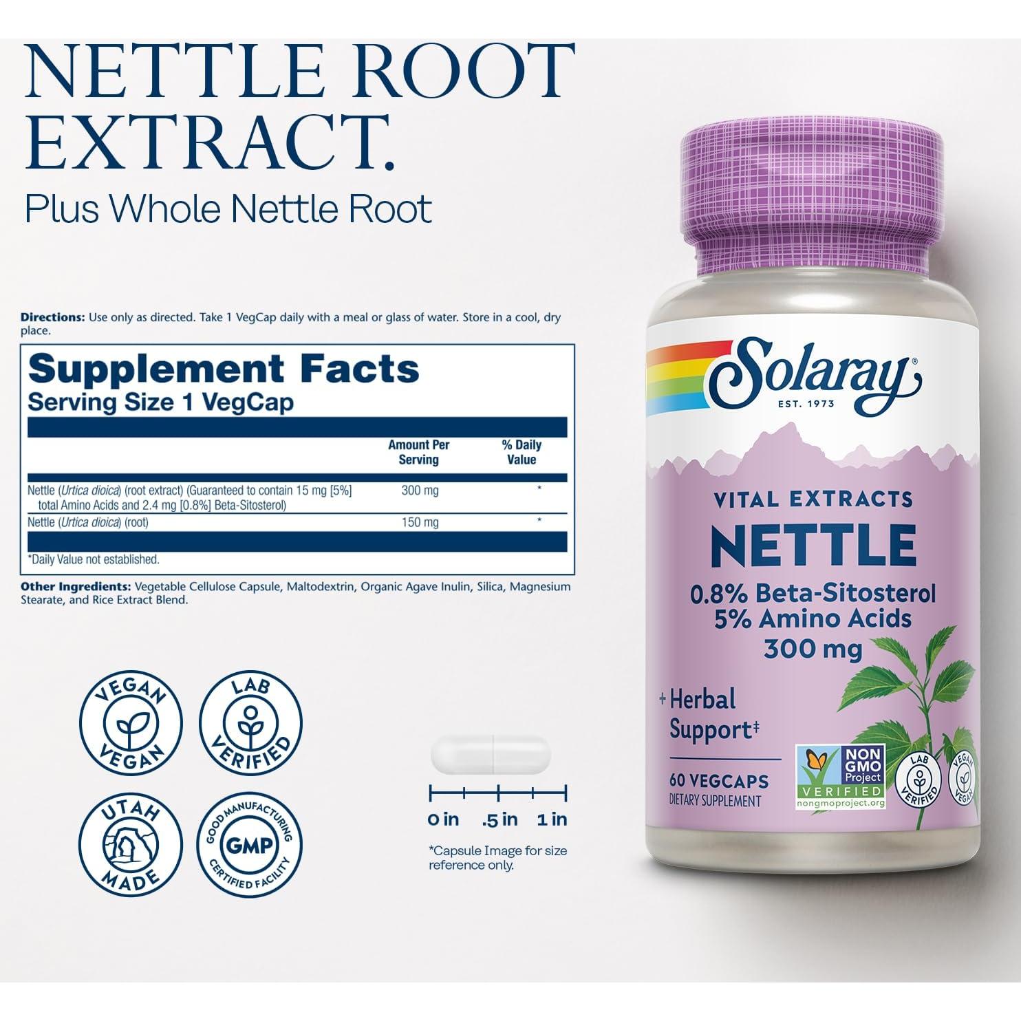 Extracto de Raíz de Ortiga Solaray 300 mg - Soporte Prostático 60 VegCaps