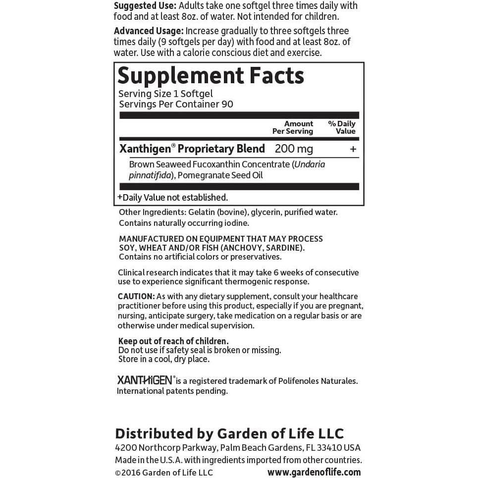 Suplemento Fucoxantina Garden of Life 90 Cápsulas Dietéticas