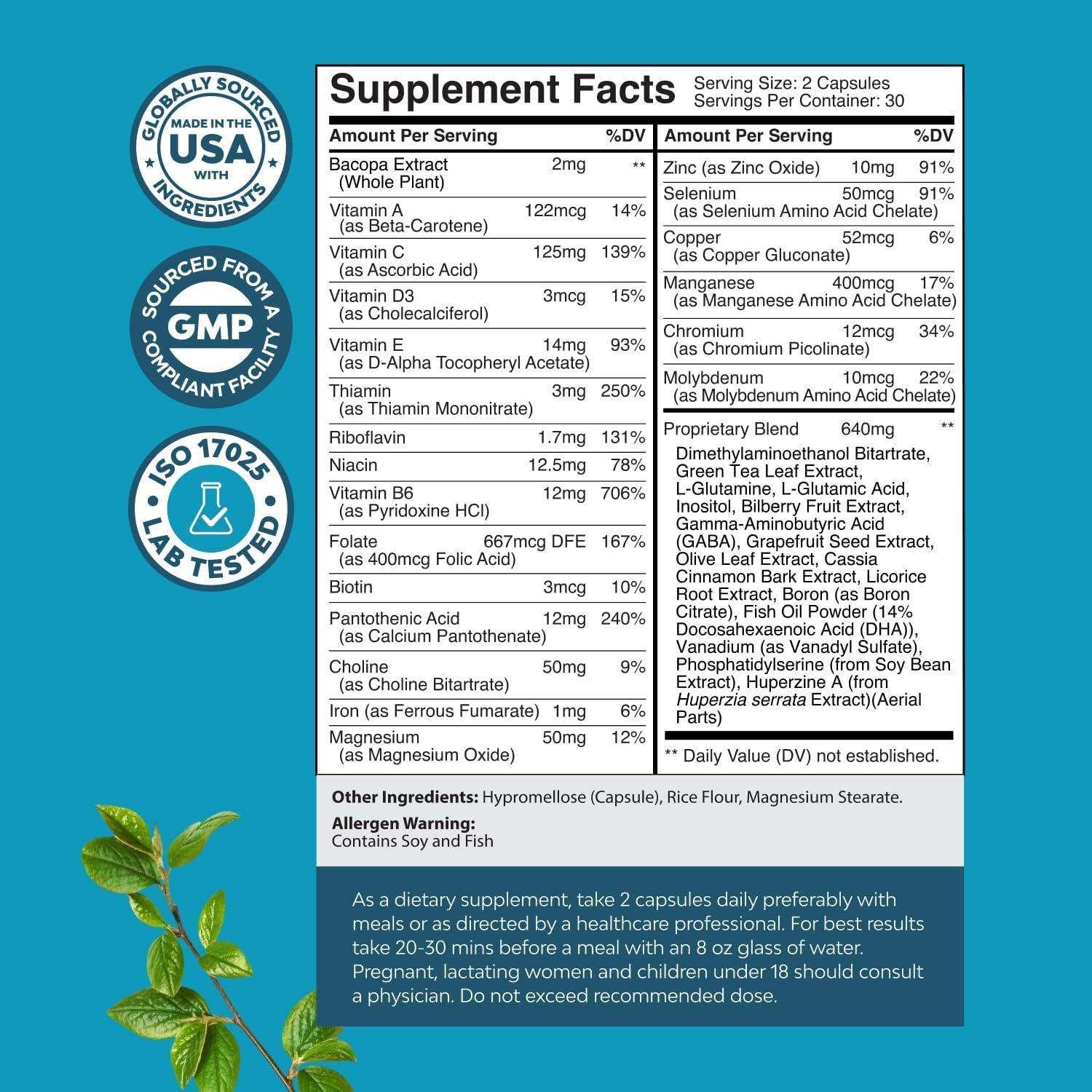 Suplemento Nootrópico Huntington Labs 60 Cápsulas Memoria